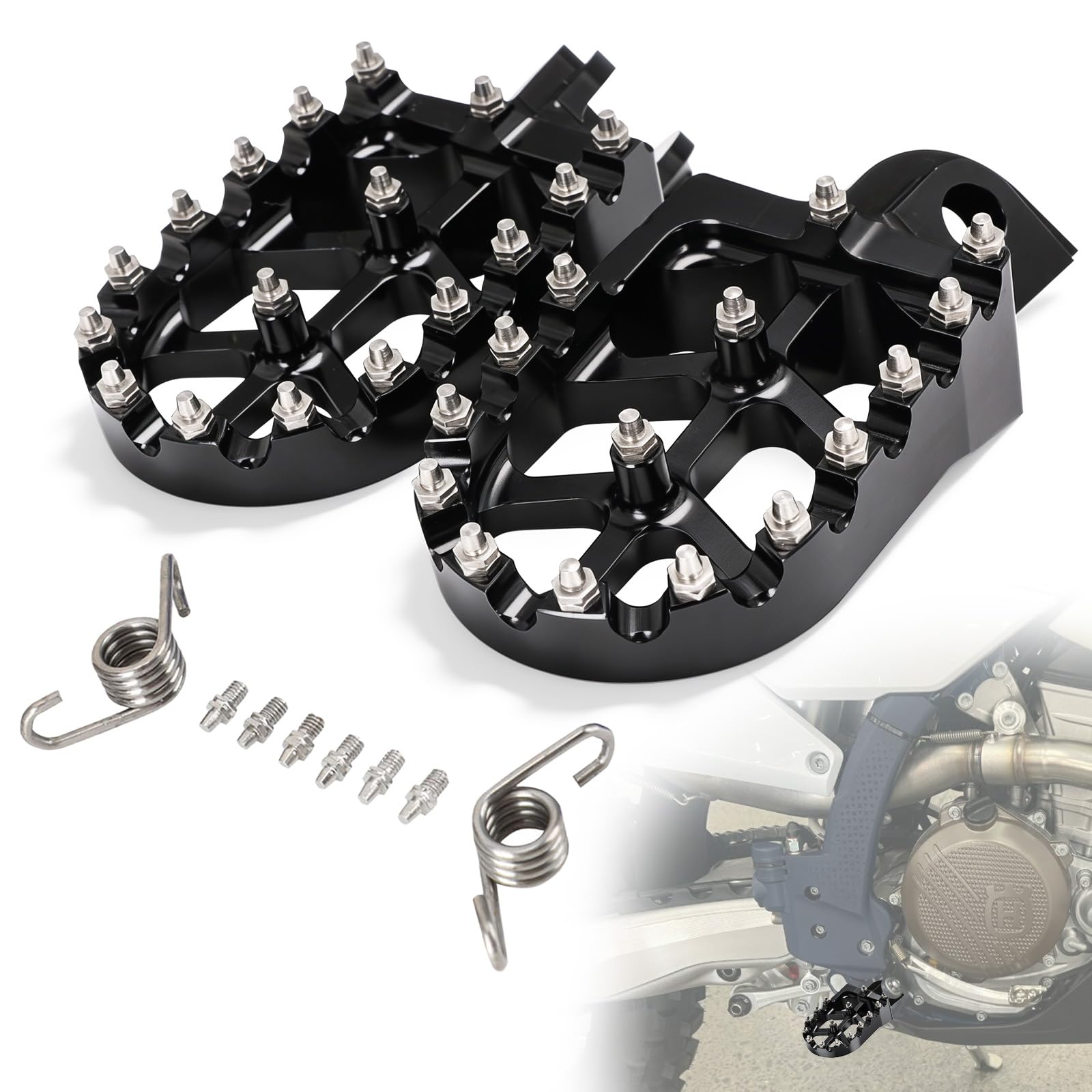 Motorrad-Fußrasten für Husqvarna, Dirt Bike Fußrasten CNC-Aluminium für HQV TC TE FC FE FS Husky TC TE FC FE FS 65-501CC Enduro Pit Dirt Bike Motocross Supermoto Schwarz