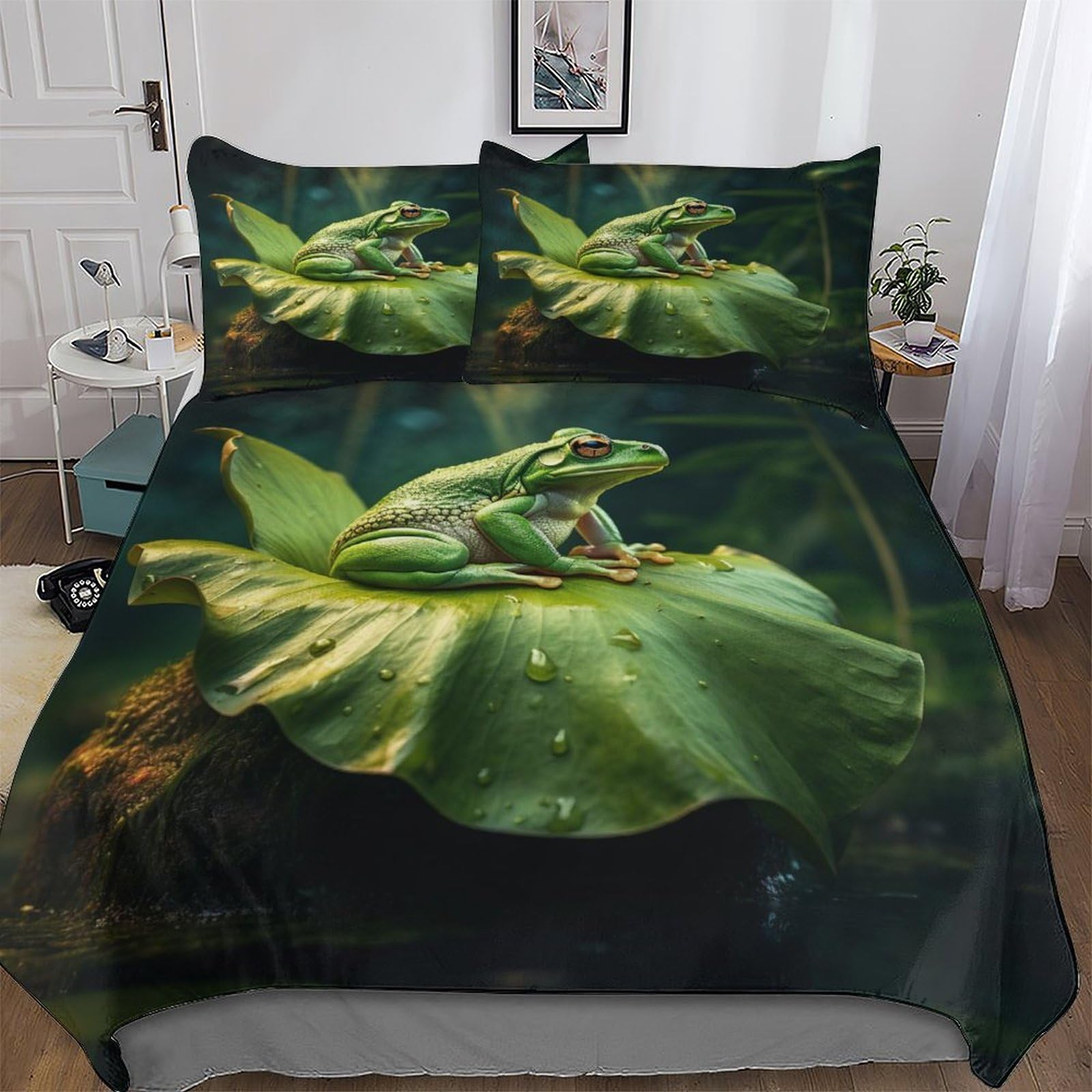 Housse de couette en microfibre hypoallergique grenouille 3D parure de lit double 200x200