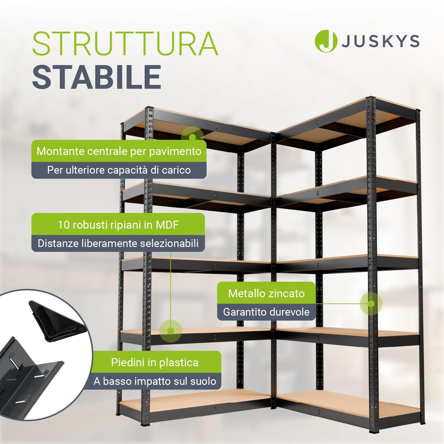 Juskys Set 2 scaffali Basic 2X 180x90x40 cm (AxLxP) | 1750 kg | 10 ripiani | struttura a incastro per officina, garage, cantina – metallo zincato - Grigio