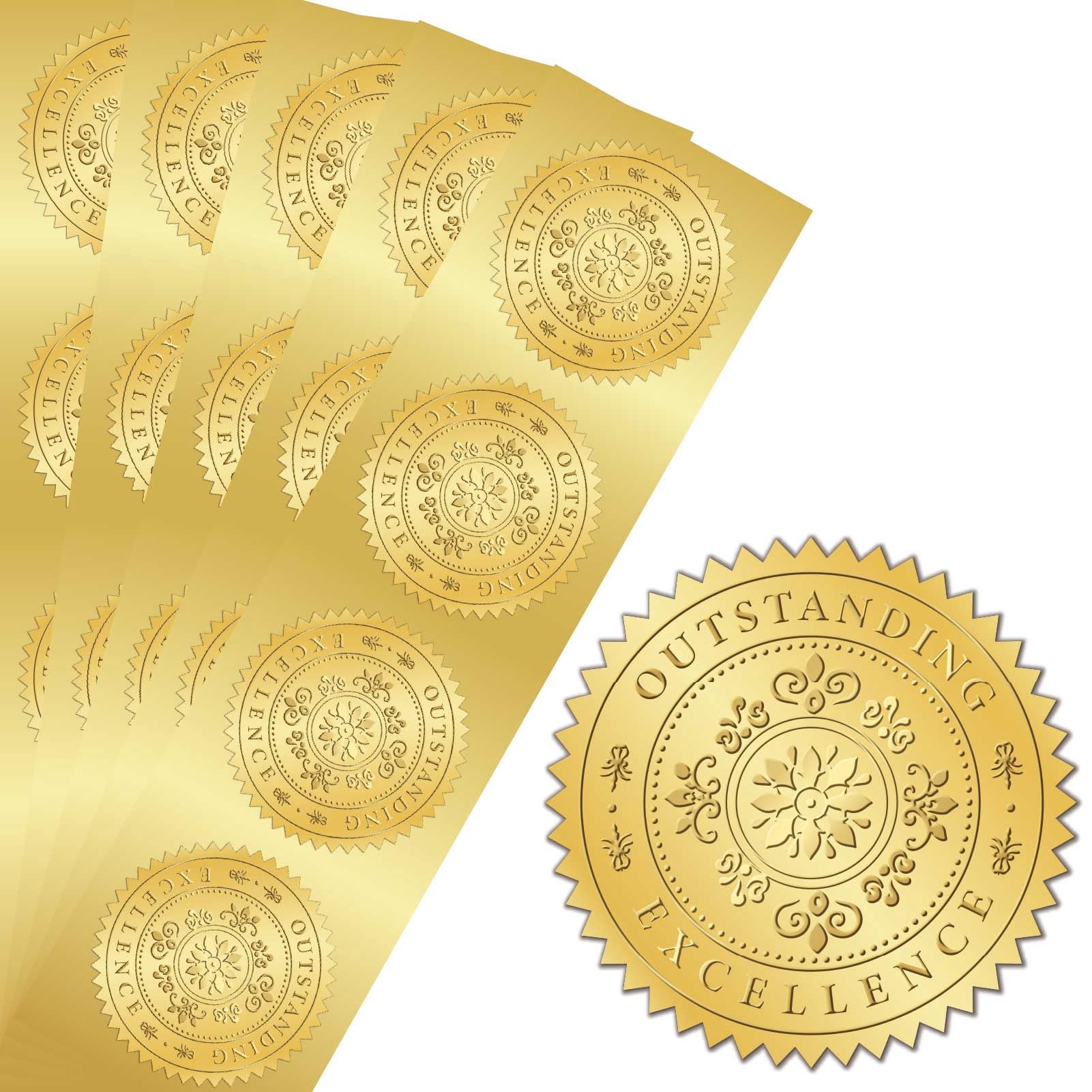 PRESSINART 100Pcs 2 Inch Gold Seal Stickers Excellence Gold Foil Envelope Seals Outstanding Excellence Round Self Adhesive Embossing Medal Decoration for Certificates Party Invitations Greeting Card