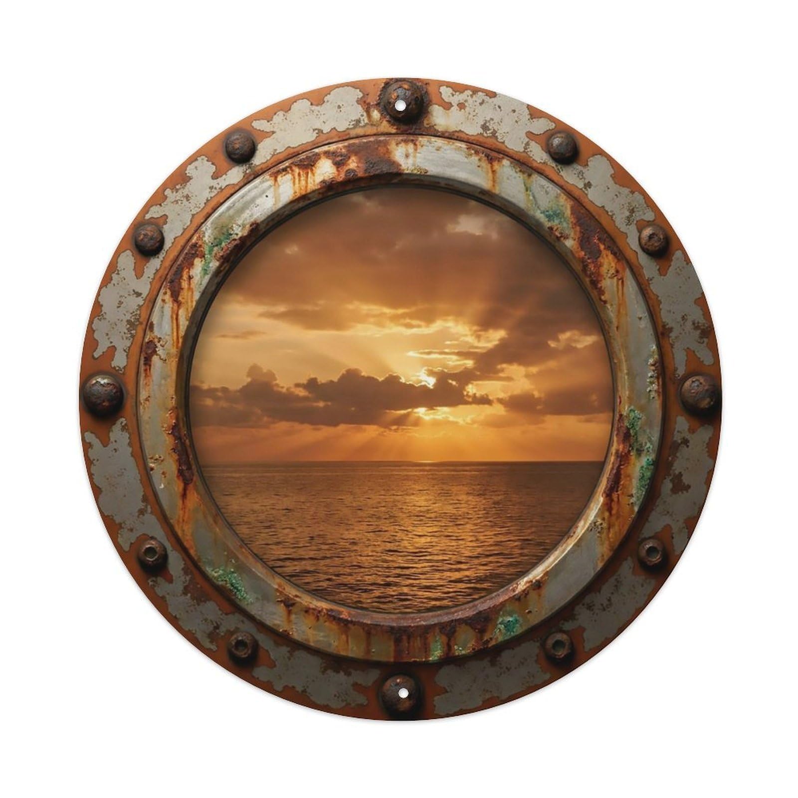 Vintage Porthole Ginger Sunset Nautical Window View Metal Tin Sign