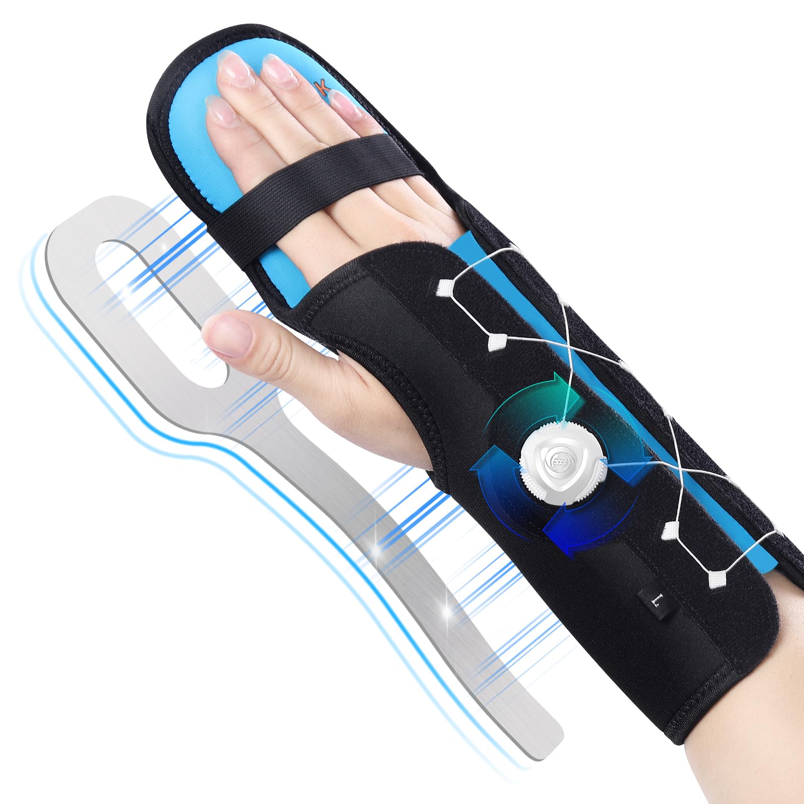 Resting Hand Splint with Adjustable Knob, Night Immobilizer with Removable Splints for Pain Relief, KTQUICK Hand&Wrist Brace for Carpal Tunnel, Stroke