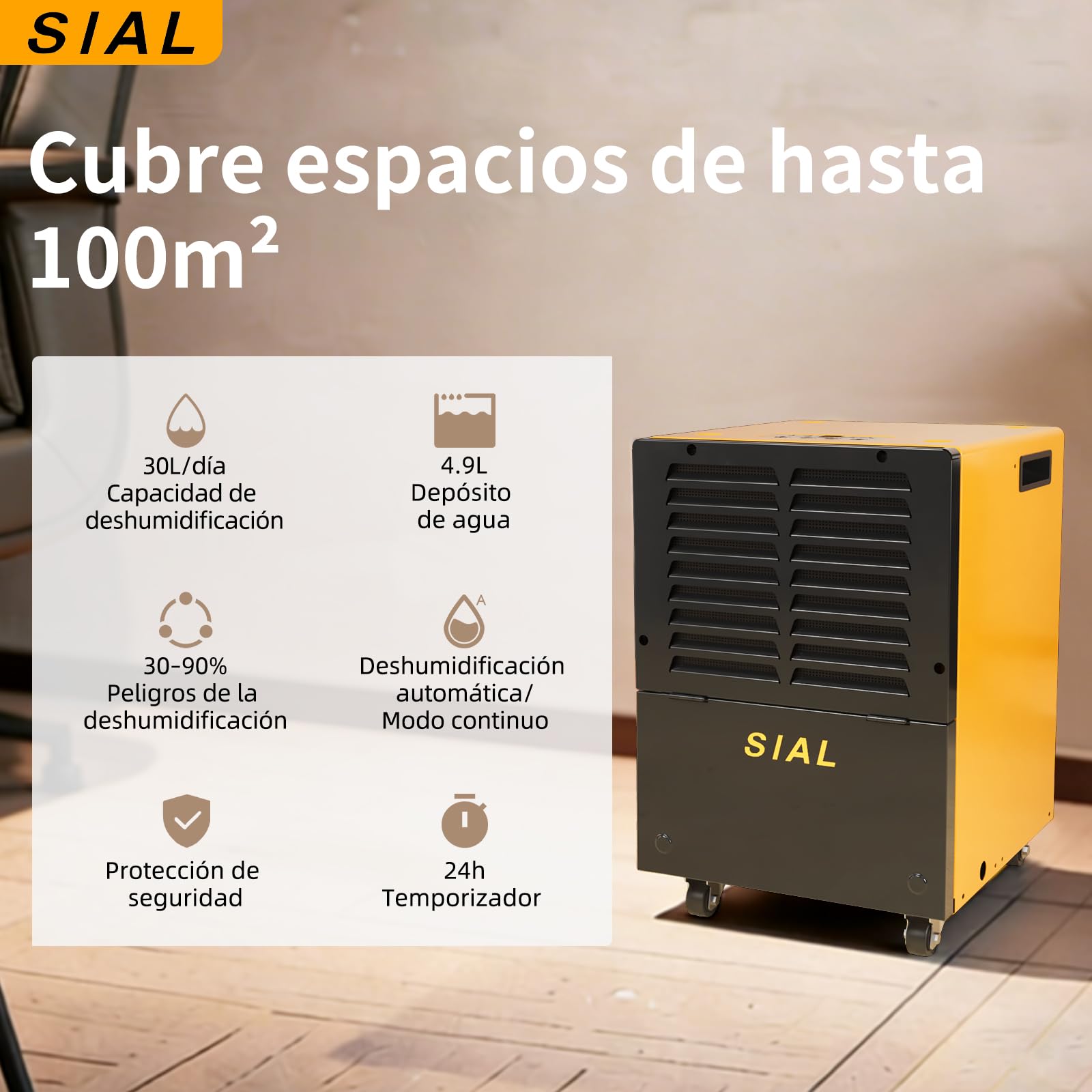 SIAL 30L/TAG Bautrockner Luftentfeuchter, 4,9L Tank, 100㎡ | Industrieller Profi-Entfeuchter | für Keller, Garage & Neubau | gegen Schimmel & Feuchtigkeit | Wasserschadensanierung