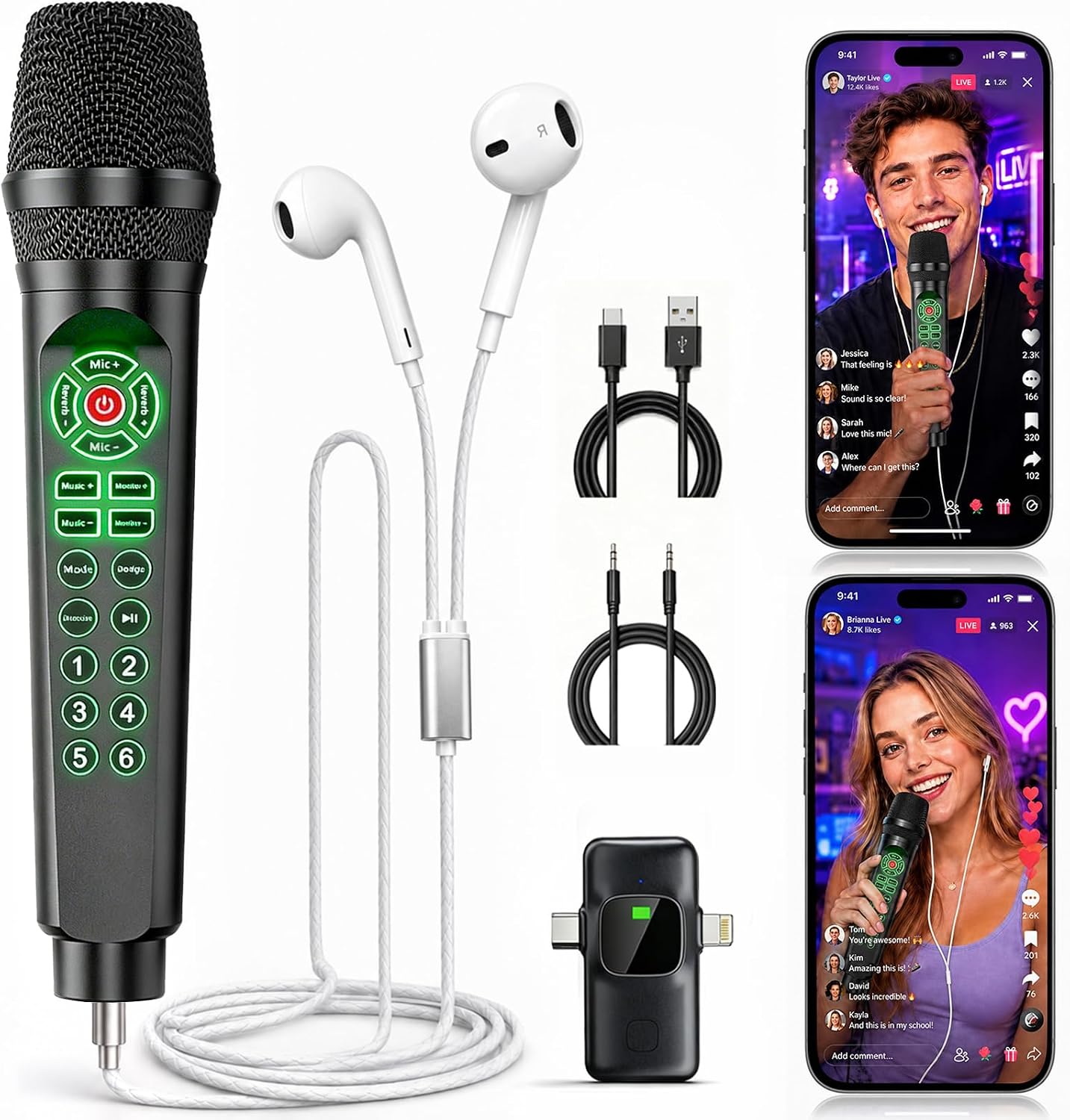 MC9 Online Karaoke Microphone for Phone/PC, Live Streaming Microphone Set