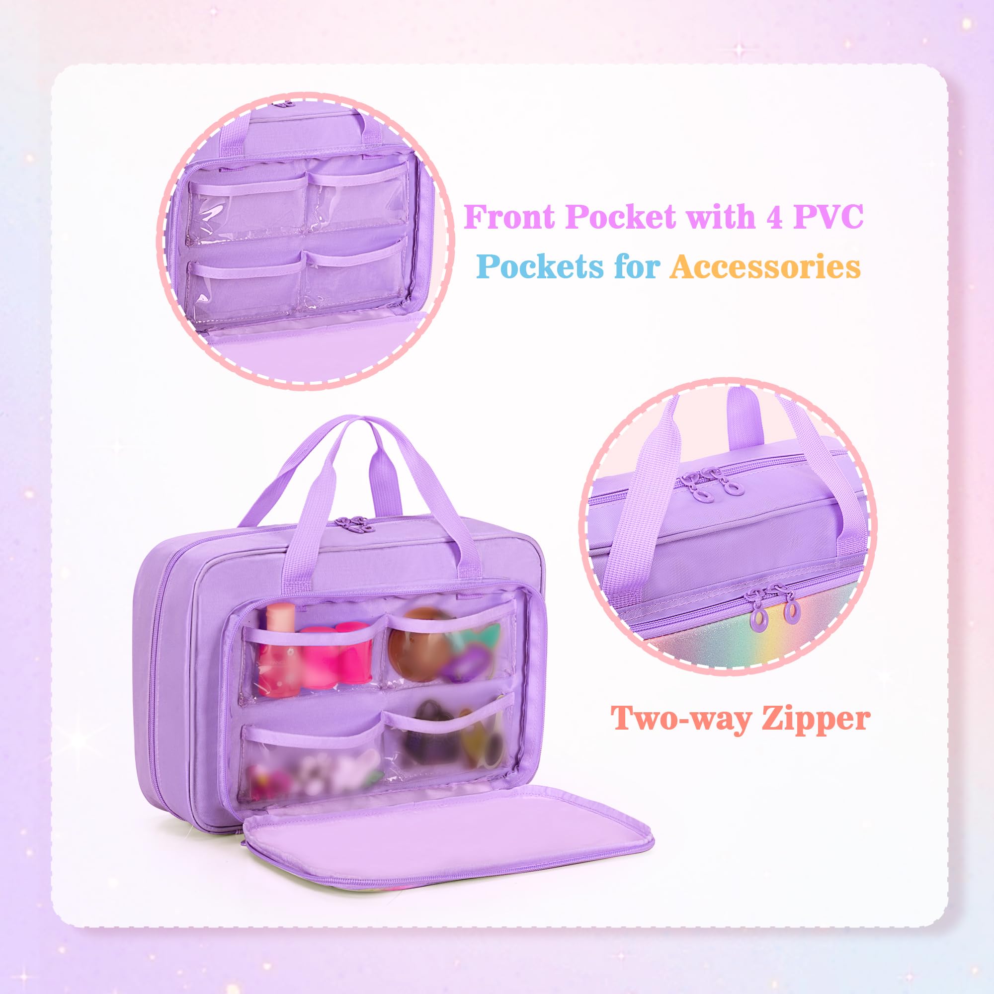 GRAOSO Carrying Case Compatible with Barbie Doll (12 Inch), Storage Case Compatible with Barbies with Handle Strap, Much Pocket for Doll’s Clothes, Accessories, Purple, Patented Design