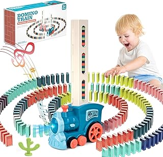 71Nmly Domino Train Toy Set with 100PCS Blocks Automatic Domino Laying Electric Train with Sound and Light,Stacking Toy Blocks Domino Train Set for Children Gift