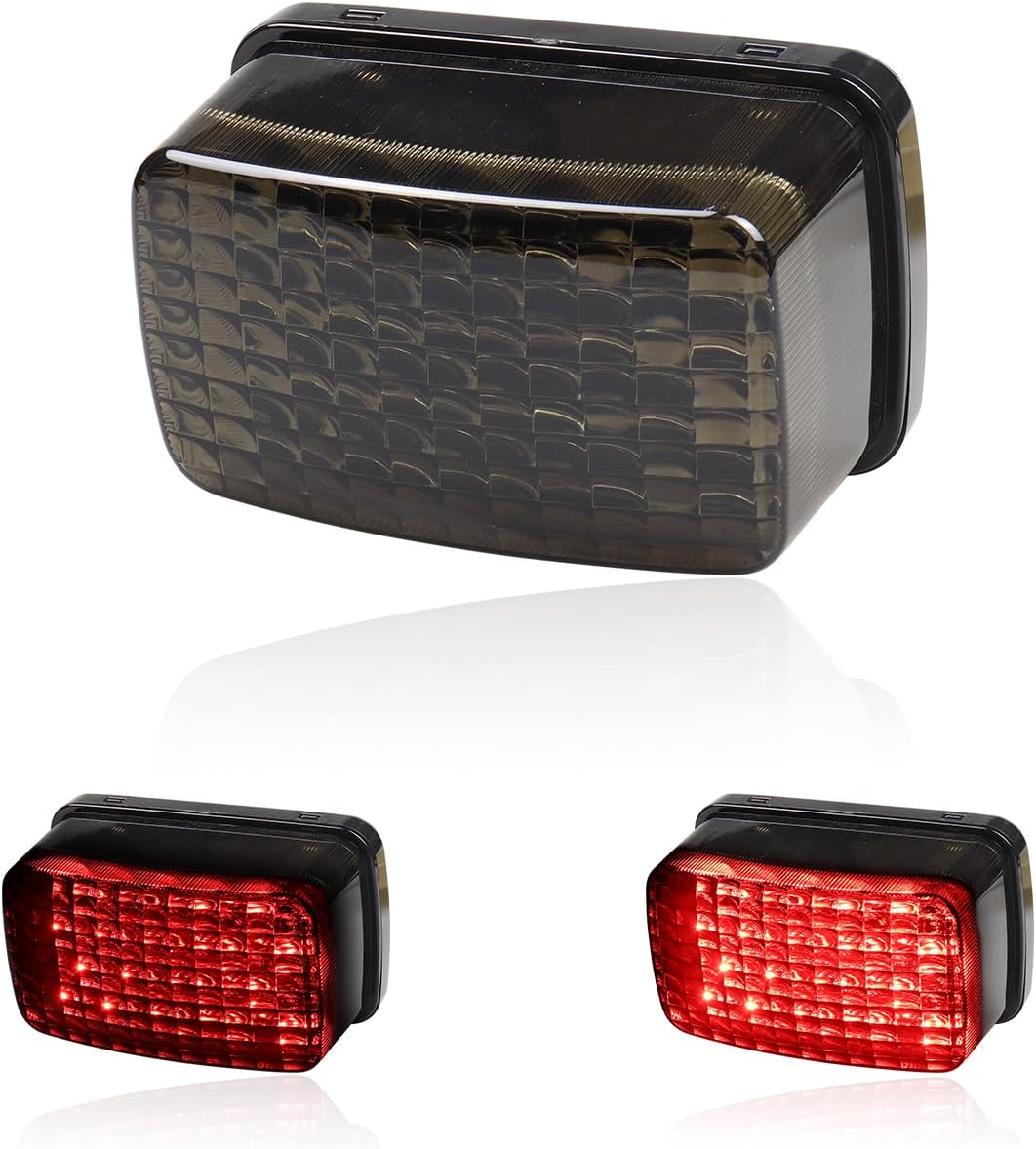 ATV LED Tail Lights Assembly Smoke Brake Taillights Compatible with Yamaha Grizzly Kodiak 400 Big Bear Wolverine 450 Rhino 450 Drive Cart Smoke-Red