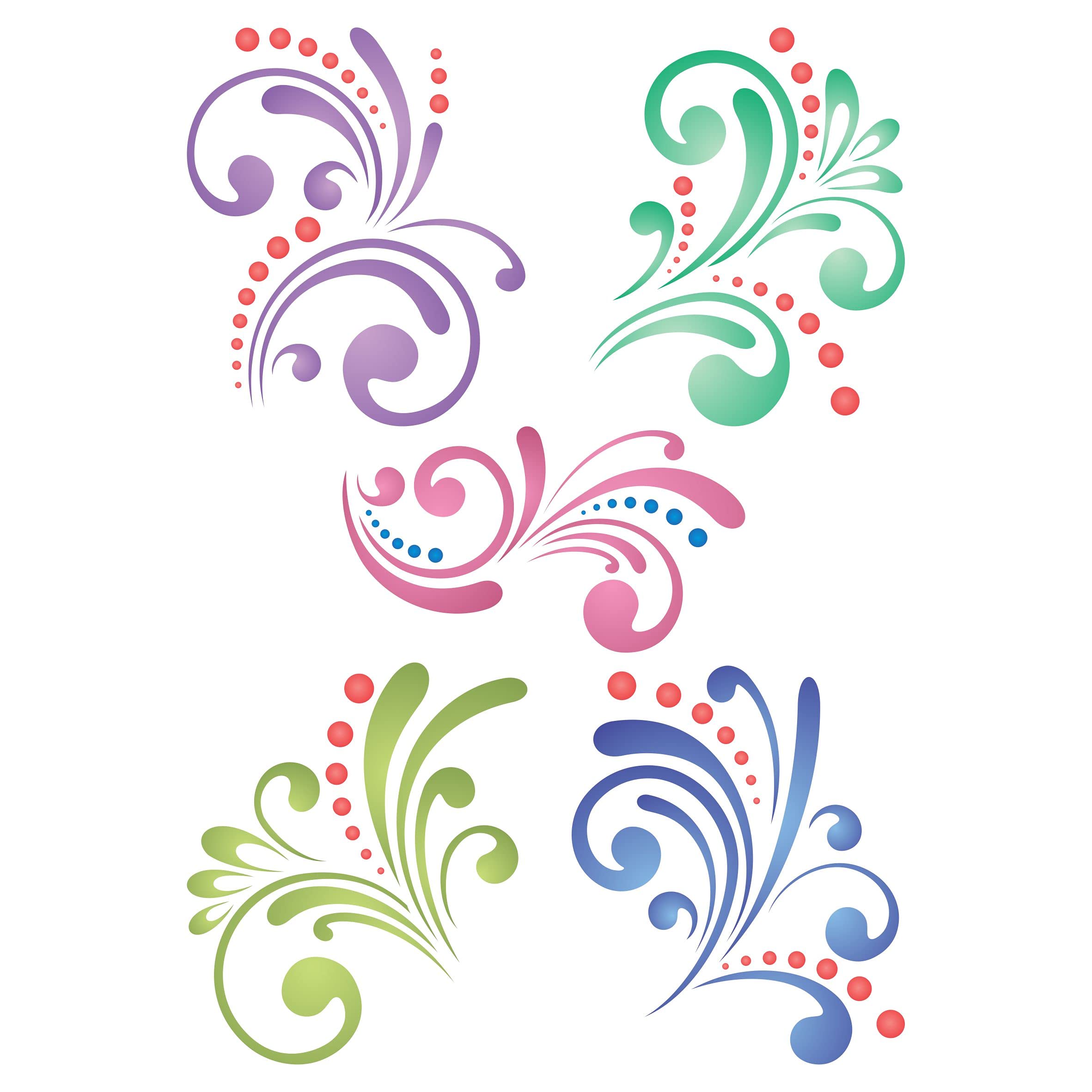 Swirl Accents Layering Stencil, 11.43 x 16.51 cm - Stencil Company Original Florish Stencil Mask use to Add Texture, Design and Accents to Mixed Media Backgrounds