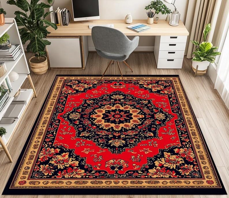 Tapis médaillons lavable pour éliminer les taches tenaces du grand salon