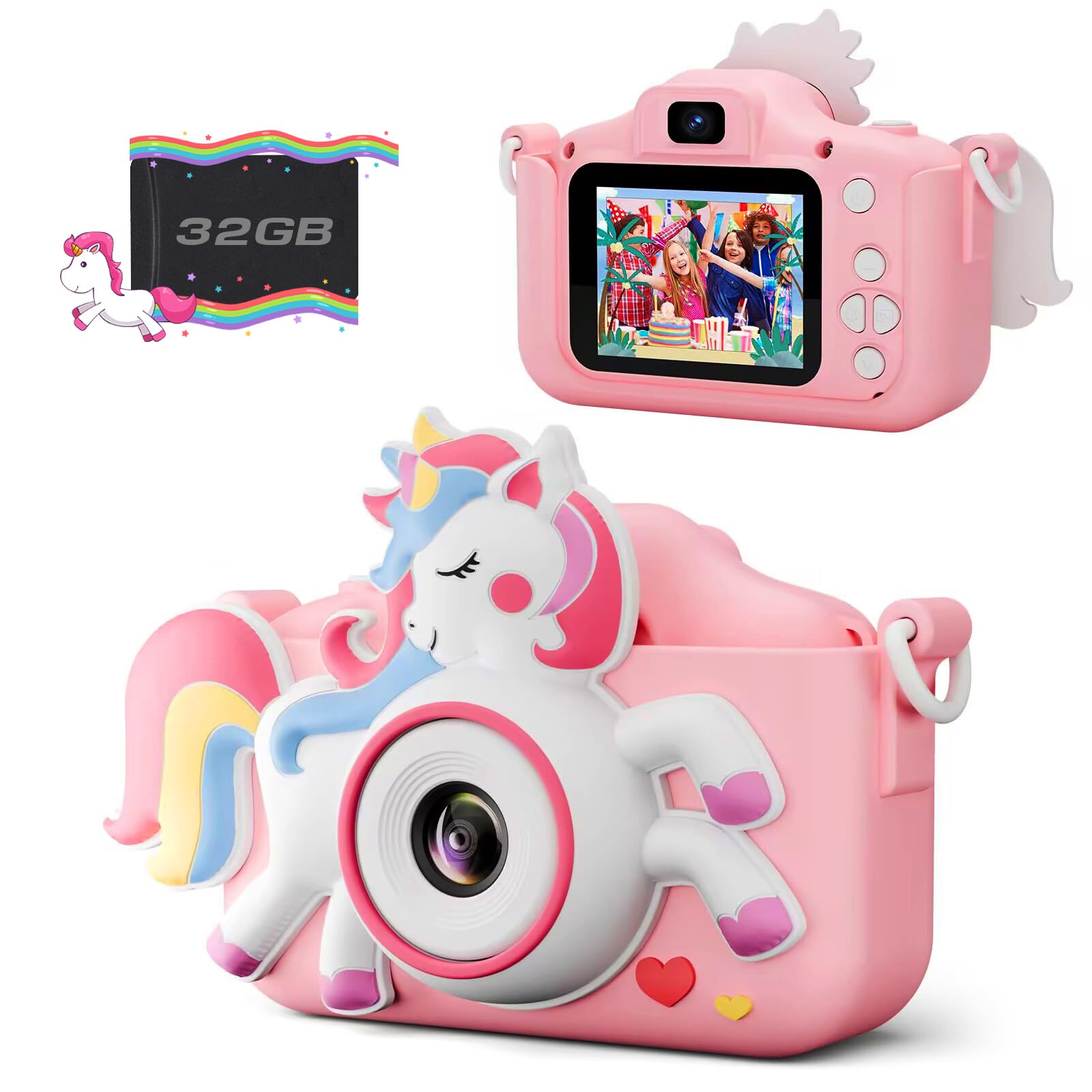 Etpark Kids Camera for 3-12 Year Girls, Digital Camera 2 inch for Children with 32GB SD Card Birthday Christmas Toy for 3 4 5 6 7 8 Year Old Creative Gift Pink