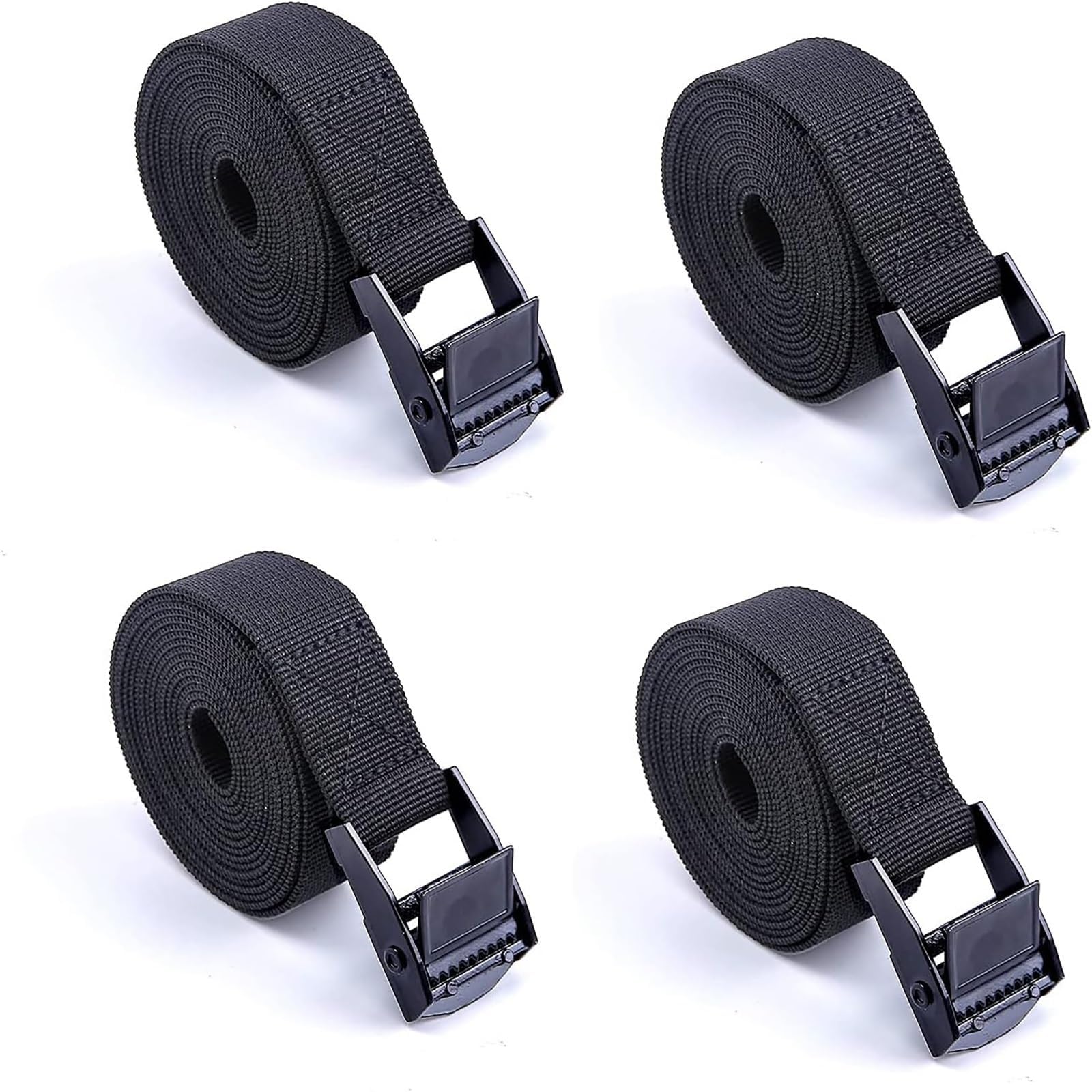 THE WHITE SHOP 4pcs，16 Ft Sturdy Tie Down Strap Lashing Strap with Rubber Padded Cam Lock Buckle,for Car Roof Rack,Kayak Canoe Surfboard Tie Down,Boat Trailer Tow Strap (black)