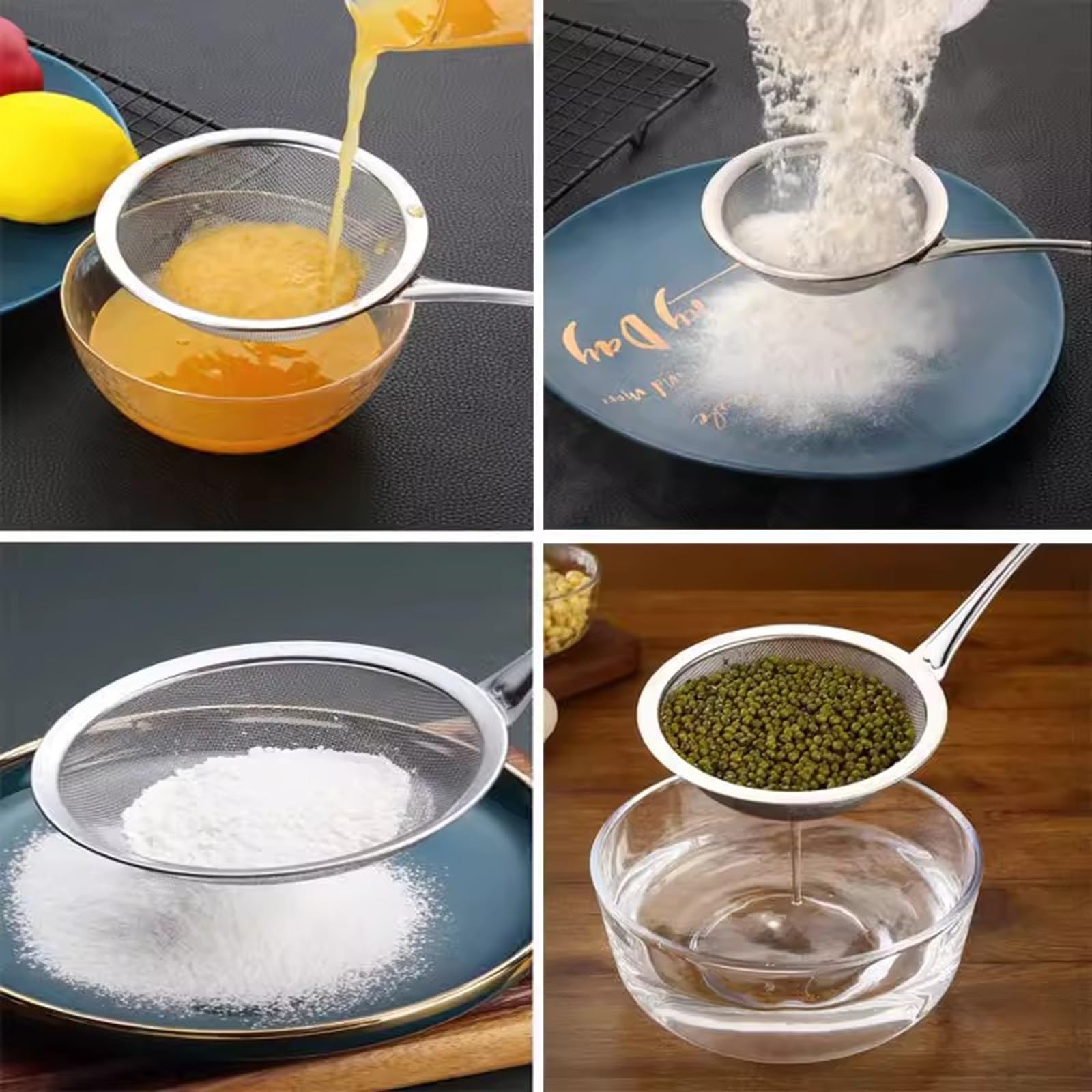 Set di 5 setacci e colini, a maglia fine, 8/10,5/13,5/16/18 cm, setaccio in acciaio inox 304, setaccio fine per uso domestico, per cottura, farina