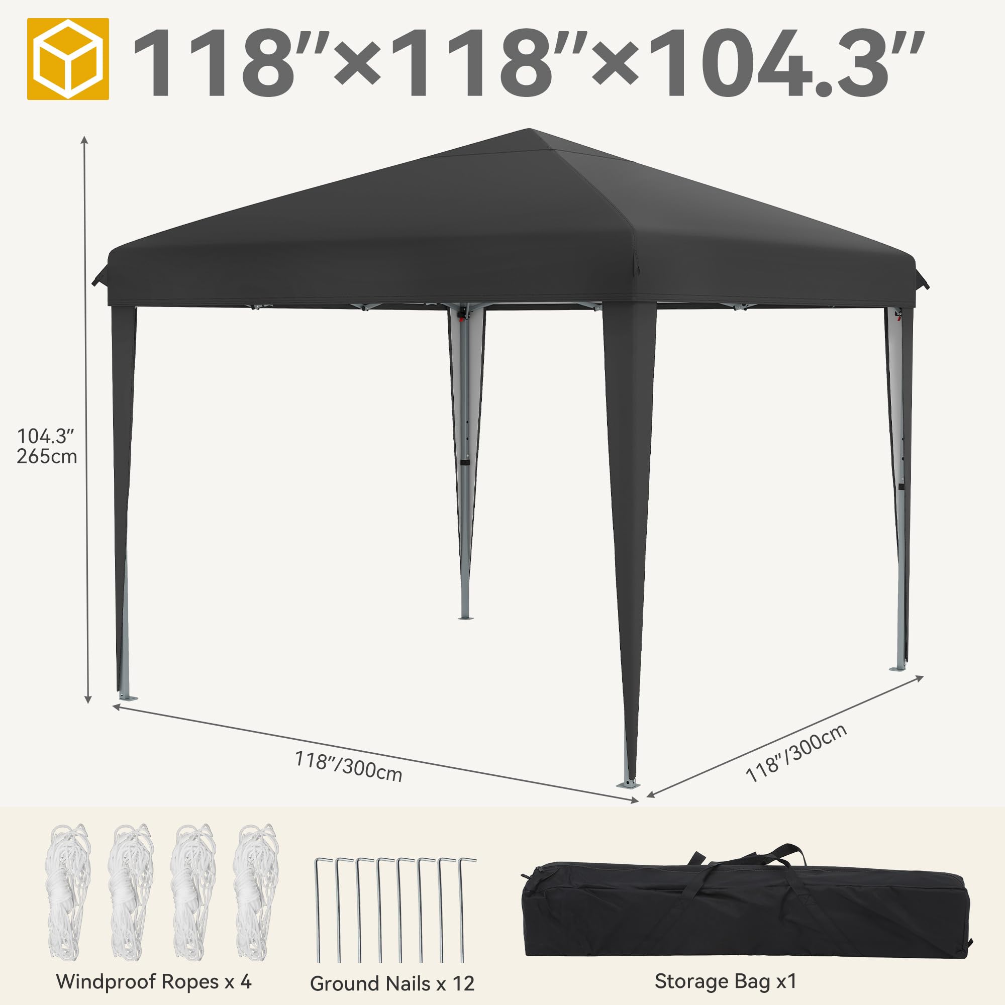 DWVO Gazebo 3 x 3 m, tenda pop-up con custodia, completamente impermeabile, pieghevole, per matrimoni, feste all'aperto, campeggio ed eventi (nero)