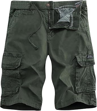 Mens Drawstring Shorts Summer Casual Cotton Elastic Waist Multi Pockets Cargo Shorts Fashion Work Utility Shorts