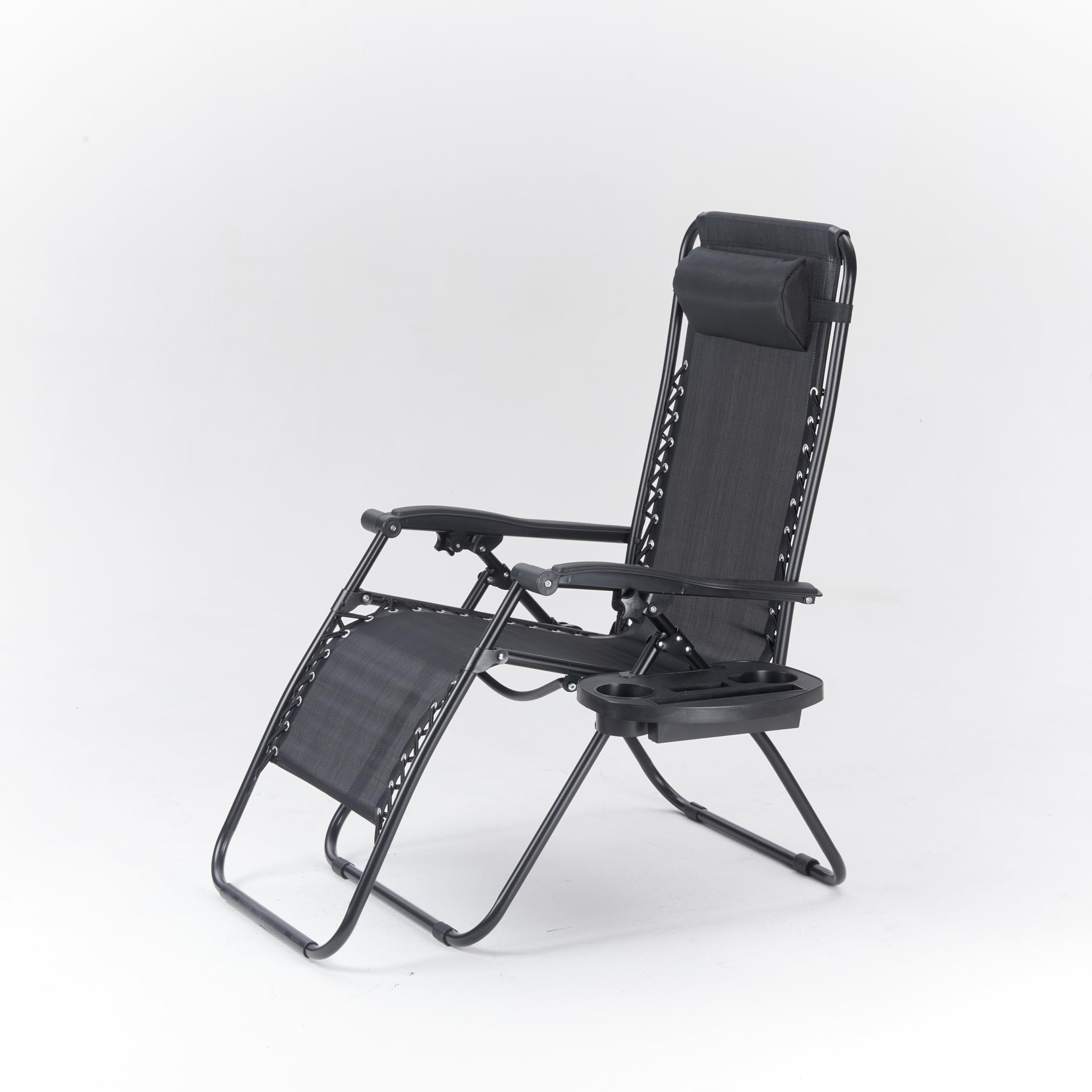 Divano Roma Furniture Set of 2 Outdoor Adjustable Zero Gravity Lounge Chair  with Headrest, Cup Holder, Side Tray, Folding Patio Recliner, Black :  Amazon.sg: Home