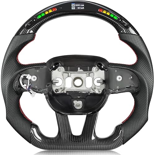 Steering Wheel,Carbon Fiber Steering Wheel D-shaped Flat-bottom with LED Shift Indicator for Dodge Charger/Challenger/Durango/Jeep Grand Cherokee/SXT/GT/RT/SRT/For Heallcat 2015-2024