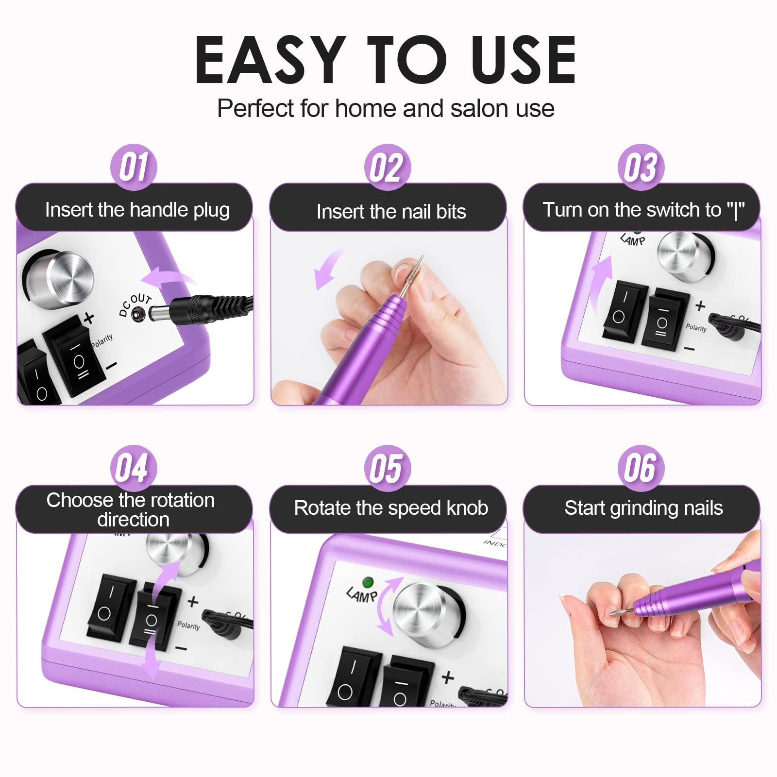 Subay Kit de manucure et pédicure professionnel pour soins des ongles des doigts et des orteils avec 1 paquet de bandes de ponçage (violet)