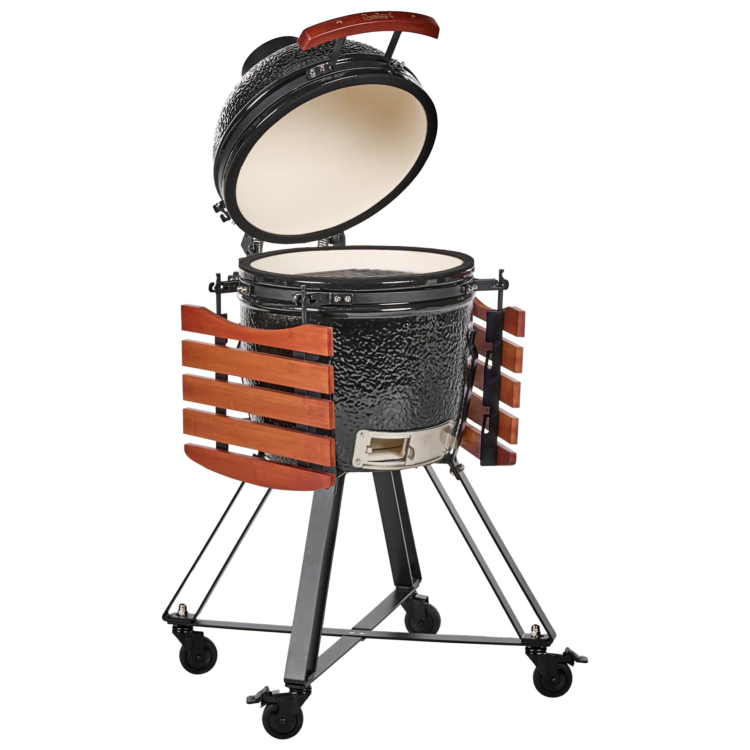 Ogrodowy grill węglowy ceramiczny na kółkach z pokrywą termometerem rusztem czarny Kamado