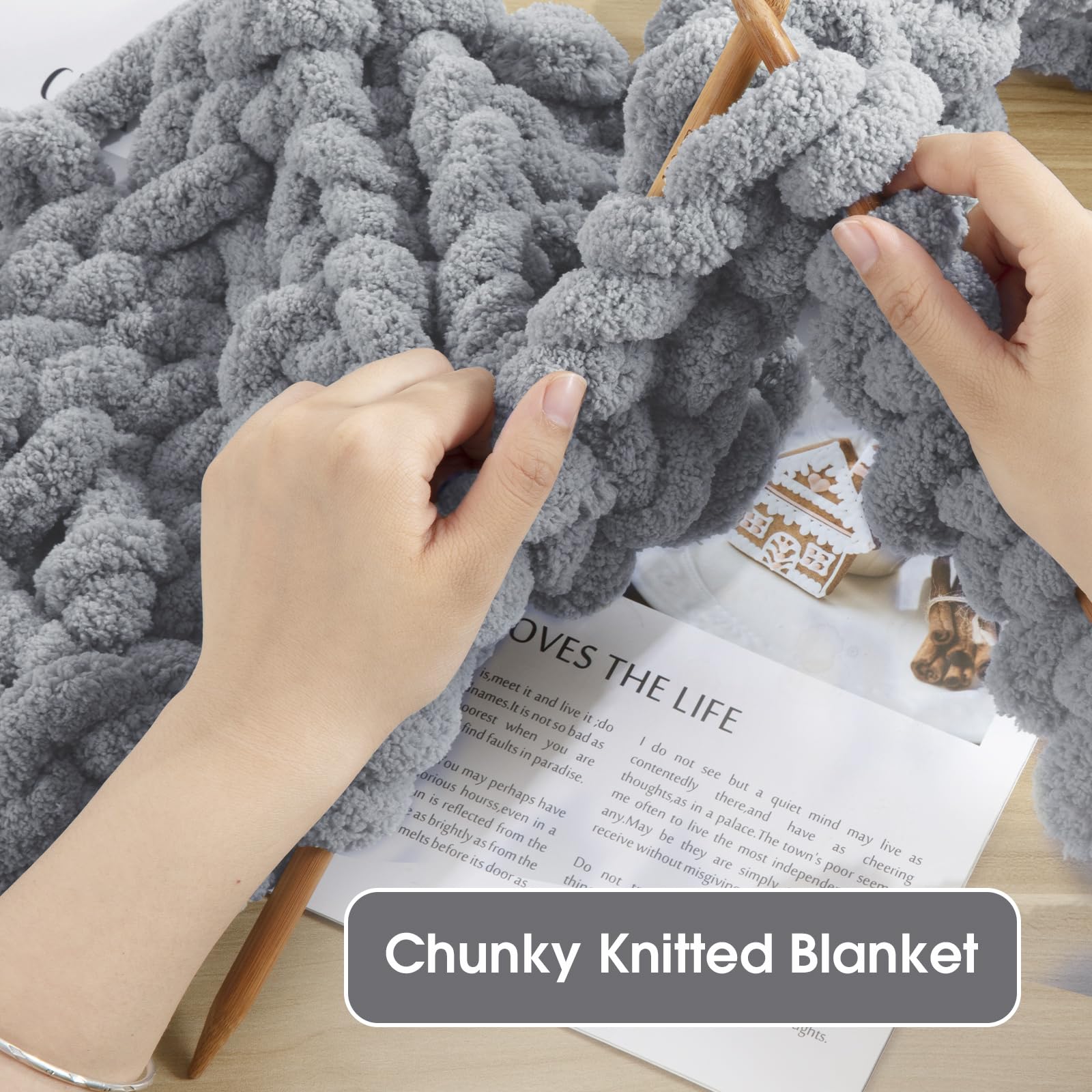 MABOZOO Assorted Chunky Yarn for Crocheting, Hand/Arm Knitting,8 Pack Fluffy Jumbo Chenille, Soft Plush Bulky Yarn,Giant Thick Fuzzy,4 White & 4 Grey, 31.7 Yds/8 Oz Each