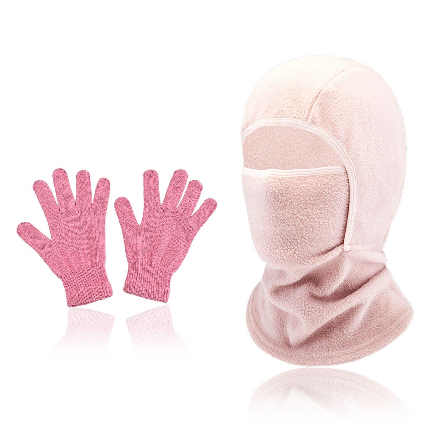 VEHYEGOI 1 Face Protection Hood And 1 Pair Of Plush Fingerless Gloves, Children'S Warm Hood, Outdoor Windproof Hood, Ski Equipment