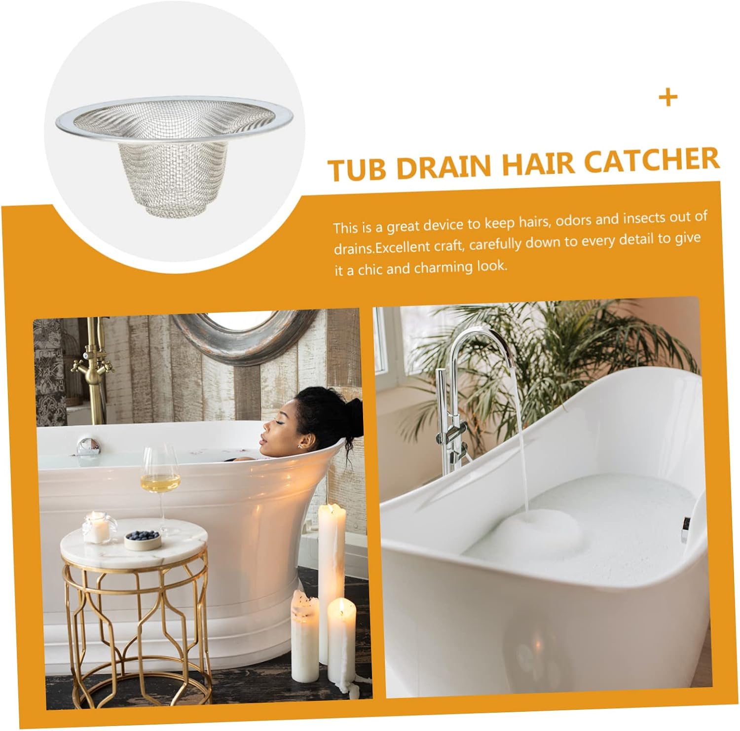 Gadpiparty 20pcs Stainless Steel Bathtub Drain Hair Catcher Premium Mesh Filter for Preventing Clogs Bathroom Tub Accessories Suitable for Home and Toilet Drainage