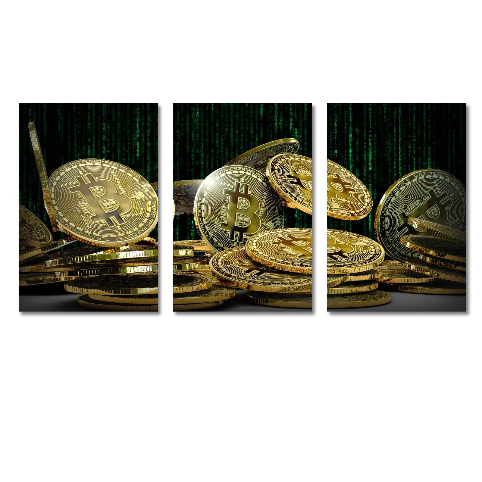 Amazon｜ビットコイン 仮想通貨金融 現金ポスター キャンバスプリント ウォールアート 家用 3パネル装飾 フレーム付き 12インチ×18インチ×3個｜ウォールステッカー  オンライン通販