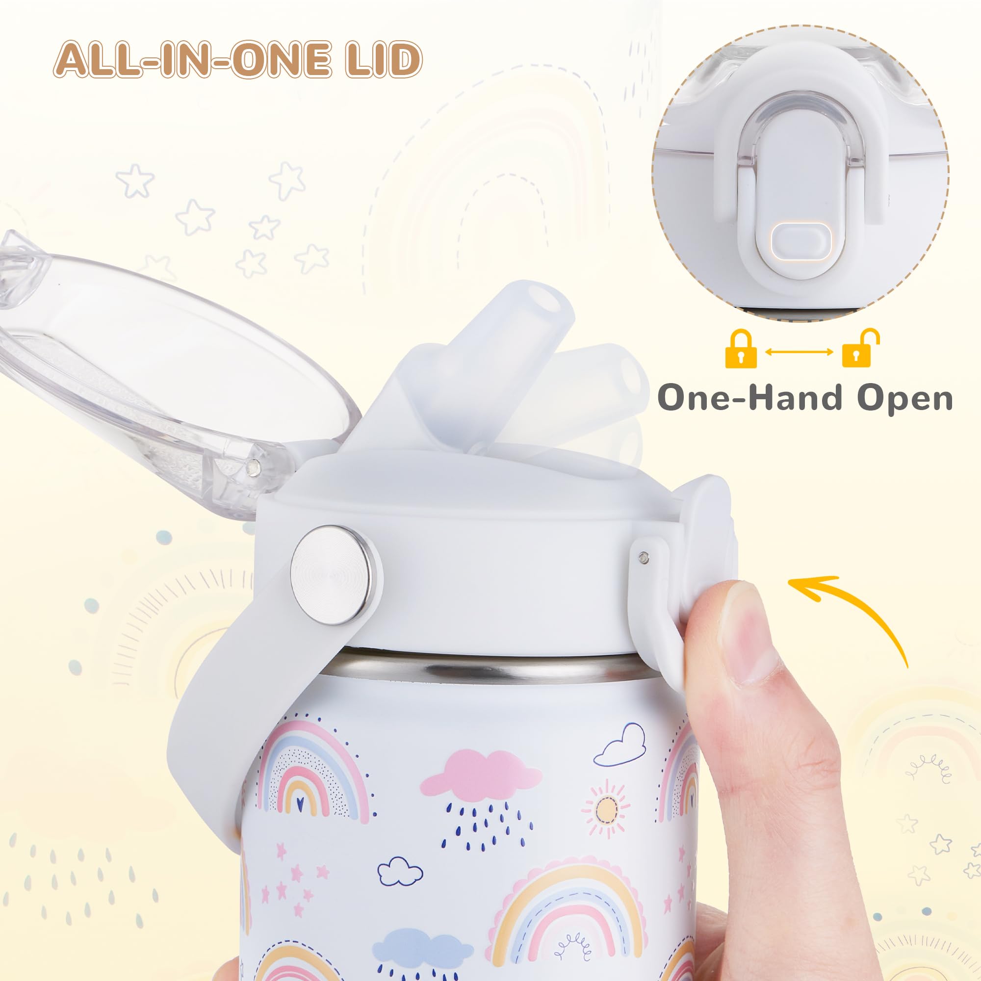 420ml Botella De Agua Aislada Para Niños Con Pajita, Botella Agua Acero Inoxidable, Botella Termica Infantil Frías y Calientes Sin BPA