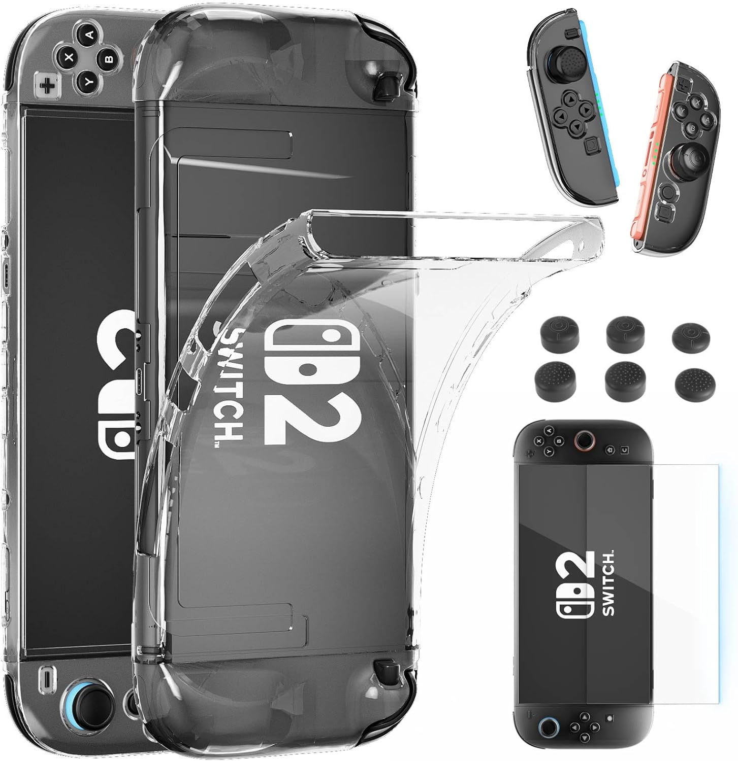 HEYSTOP Switch 2 Case for Nintendo Switch 2 Case Cover, Switch 2 Cover with 4K HD Screen Protector and Joy-Con Cover, 6 Thumb Grips, Shock Absorption and Anti-Scratch, Soft TPU Material