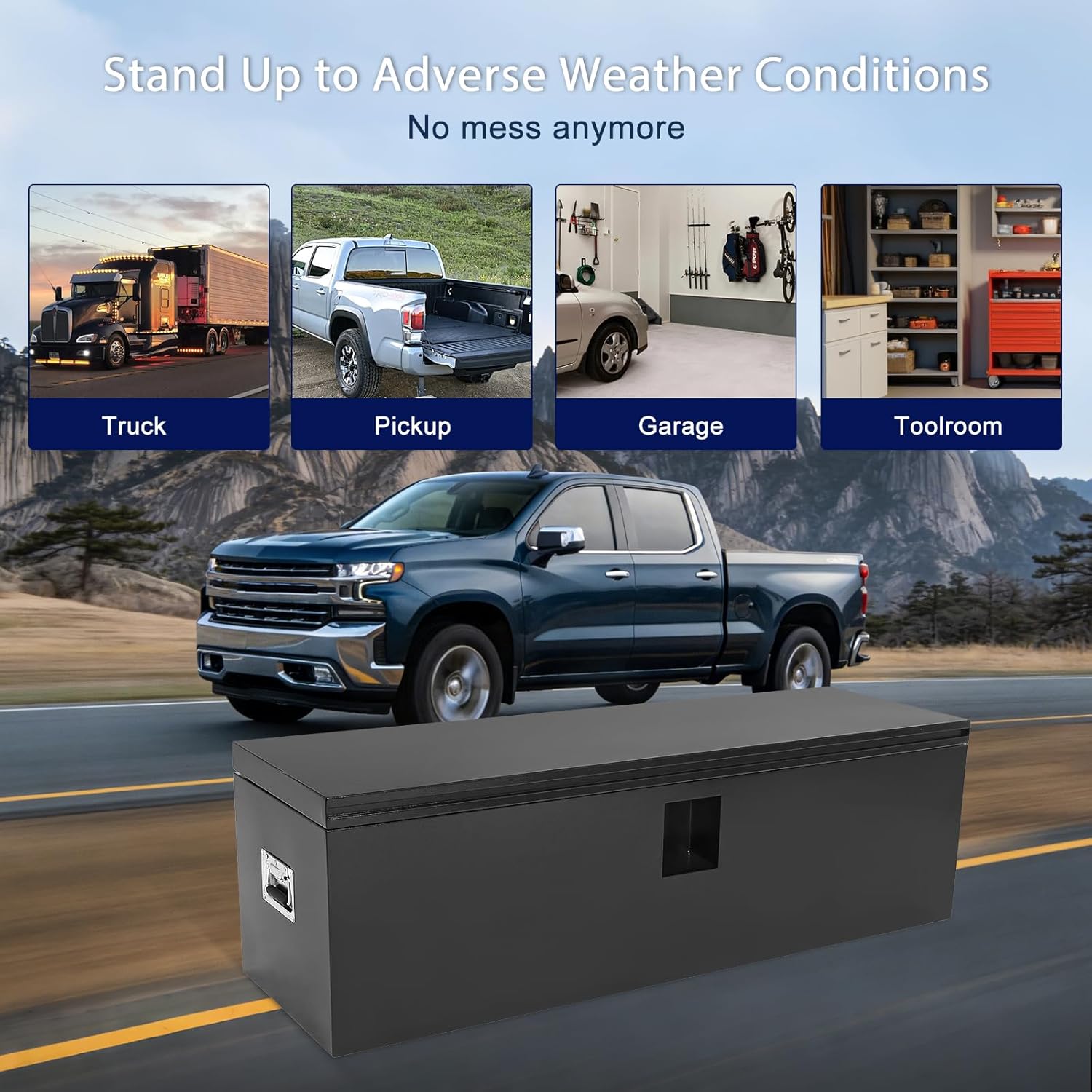 Heavy Duty Steel Truck Bed Tool Box, Trailer Tongue Box, 48 x 15 x 15 Inch Tool Chest Organizer for Pickup, Truck Bed, RV, Trailer