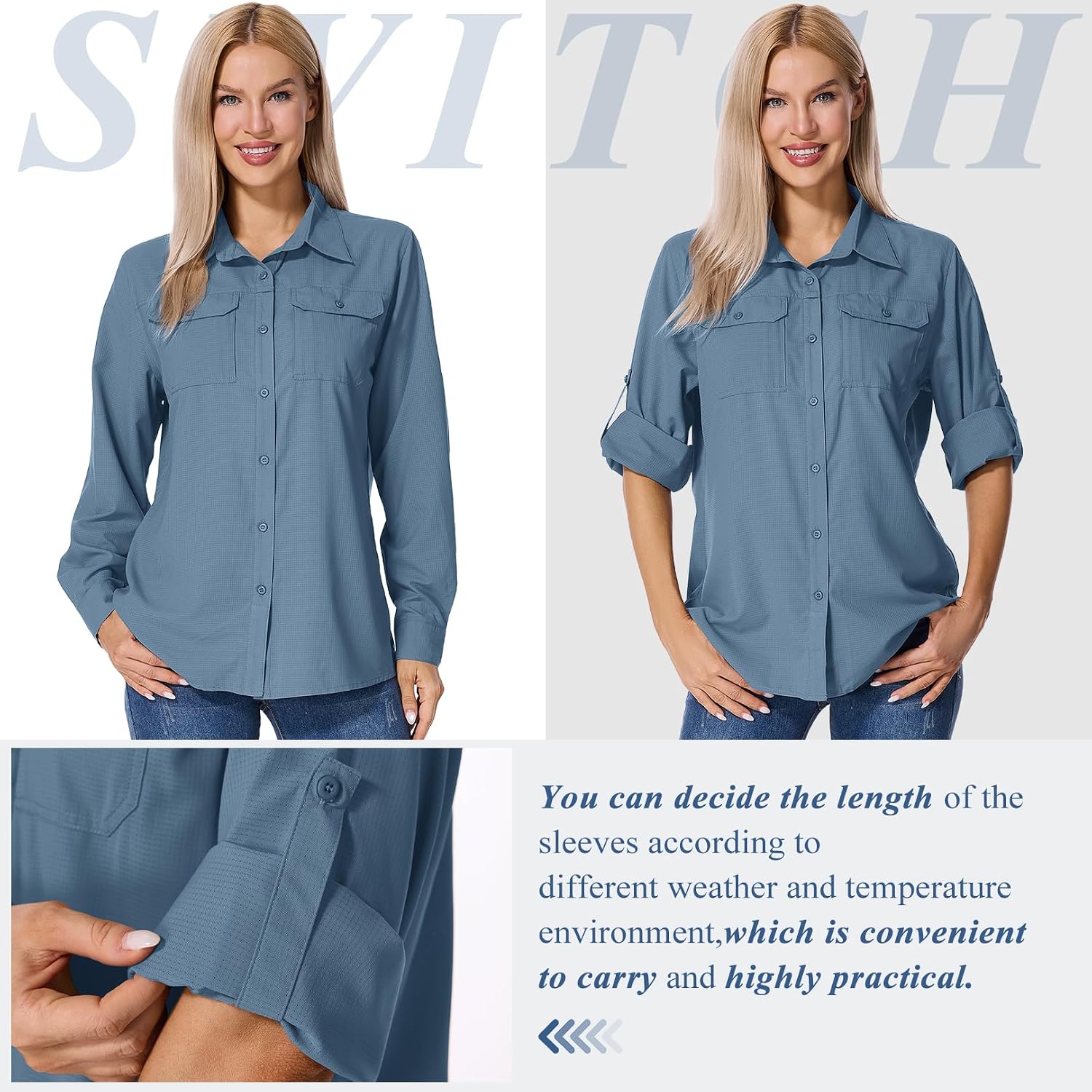 Jessie Kidden Womens UPF 50+ UV Sun Protection Safari Shirts Long Sleeve Outdoor Cool Quick Dry Fishing Hiking Gardening Shirts (5090 Ocean Blue S)