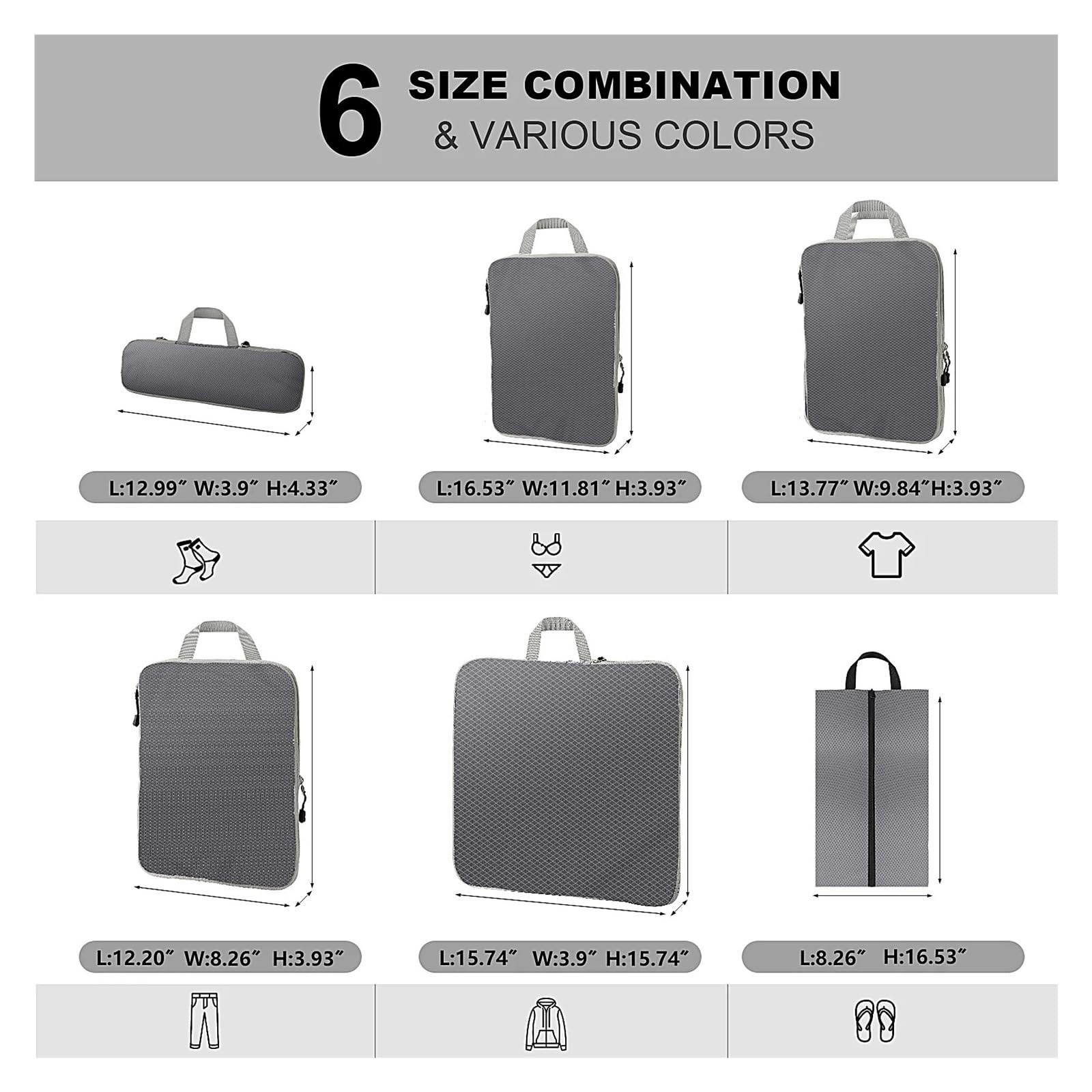 Packwürfel 3–7-teiliges komprimiertes Packwürfel-Set for die Reise, Aufbewahrungs-Organizer mit Schuhtasche, Netz-Sichtgepäck, tragbarer, leichter Koffer(7PCS Set Blue)