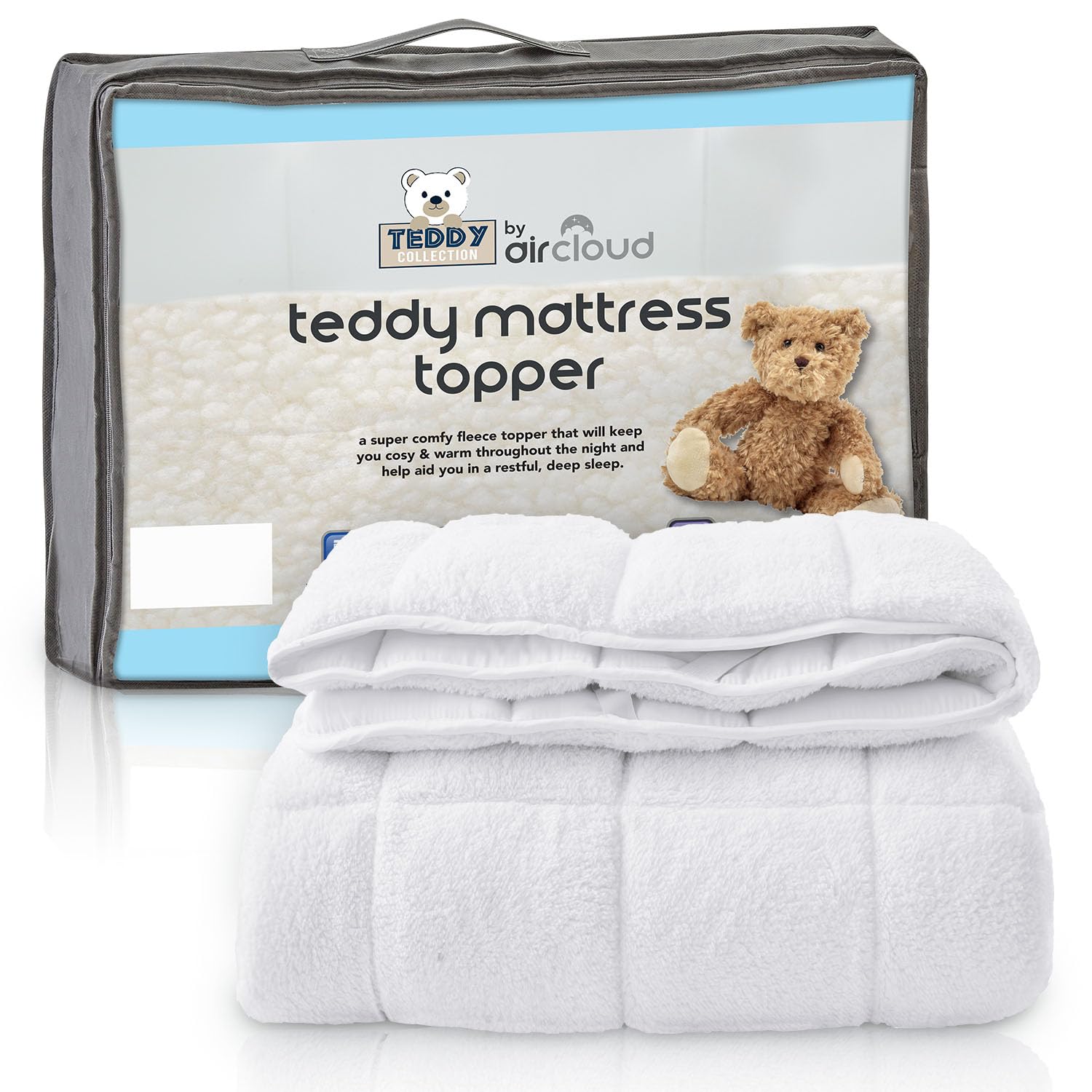 GC GAVENO CAVAILIASuper Soft 3cm Deep Mattress Topper Single Bed, Teddy Bear Fleece Extra Travel Massage Bed Topper, Box Stitched 2 Inch Thick Quilted Toppers - 90 x 190 Cm, White