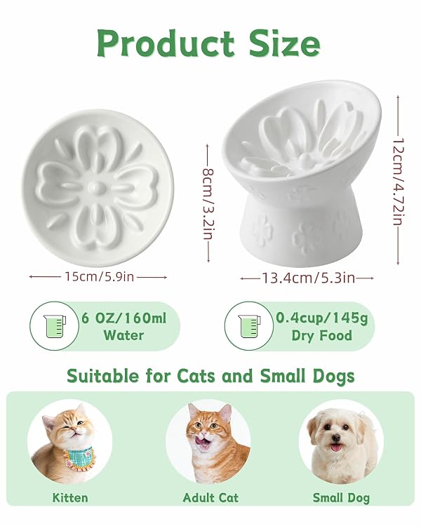 TRUVIC Ceramic Slow Feeder Cat Bowl, 15° Tilted Elevated Cat Slow Eating Bowl for Neck Protection, Anti Vomiting Dog Slow Feeder, Whisker Friendly & No Black Chin for Cats and Small Dogs, White by TRUVIC - Image 9
