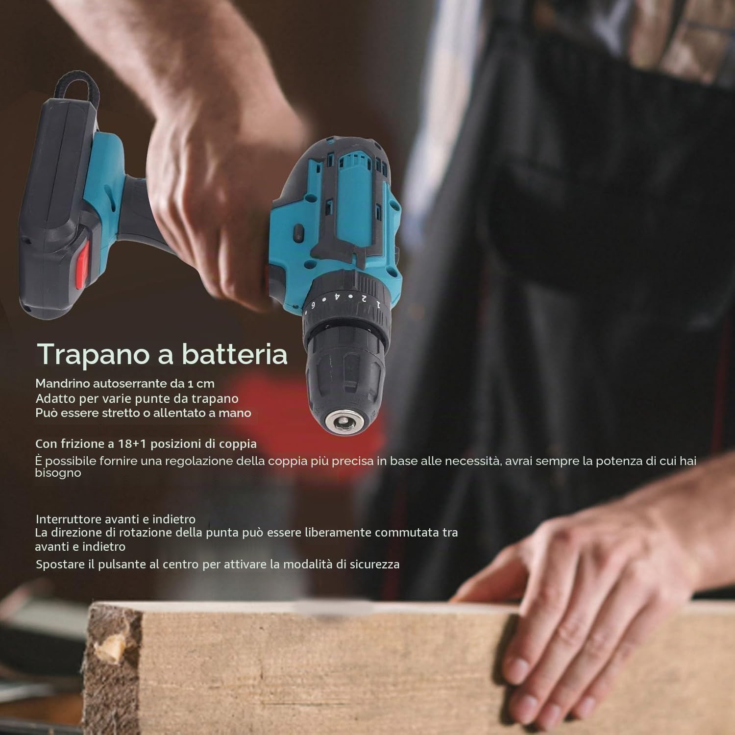 Trapano elettrico senza fili con 2 batterie da 21 V 1200 mAh, set di trapano elettrico da 38 Nm 32-in-1, trapano ad impulsi senza fili con 25 + 3 coppie di torsione, mandrino senza chiave da 1-10 mm