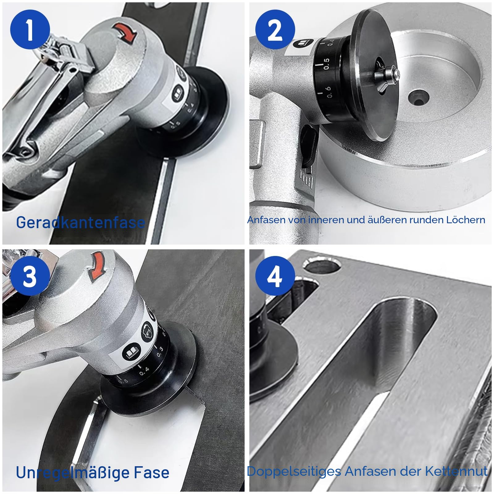 2-in-1 Pneumatische Anfasmaschine, Mini-Luft-Anfaswerkzeug Pneumatisches Abschrägungswerkzeug Bogenecke 45 Grad für Metallbearbeitung und Entgraten (6R+6C Winkeleinsätze+6 Lager)