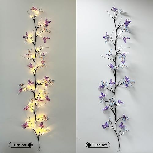 Miniatura 5 de Willow - Luz de vid con mariposa 48 LED, 6 pies, decoración de pared encantada, 8 modos de luz para decoración de pared interior del hogar (blanco