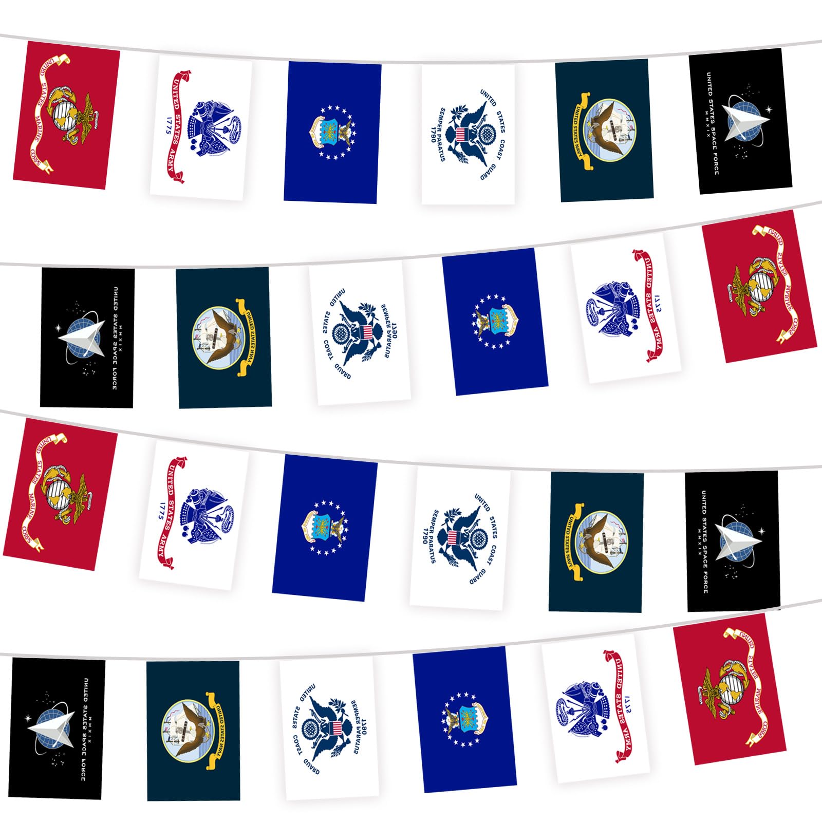 Military Flags, Veterans Day Banner, Veterans Day Decorations, 24 Flags Banner-30 ft/9m, 6 Military Branches Bunting Flags for Memorial Day Decorations, Veterans Day Decorations (1 Pack)