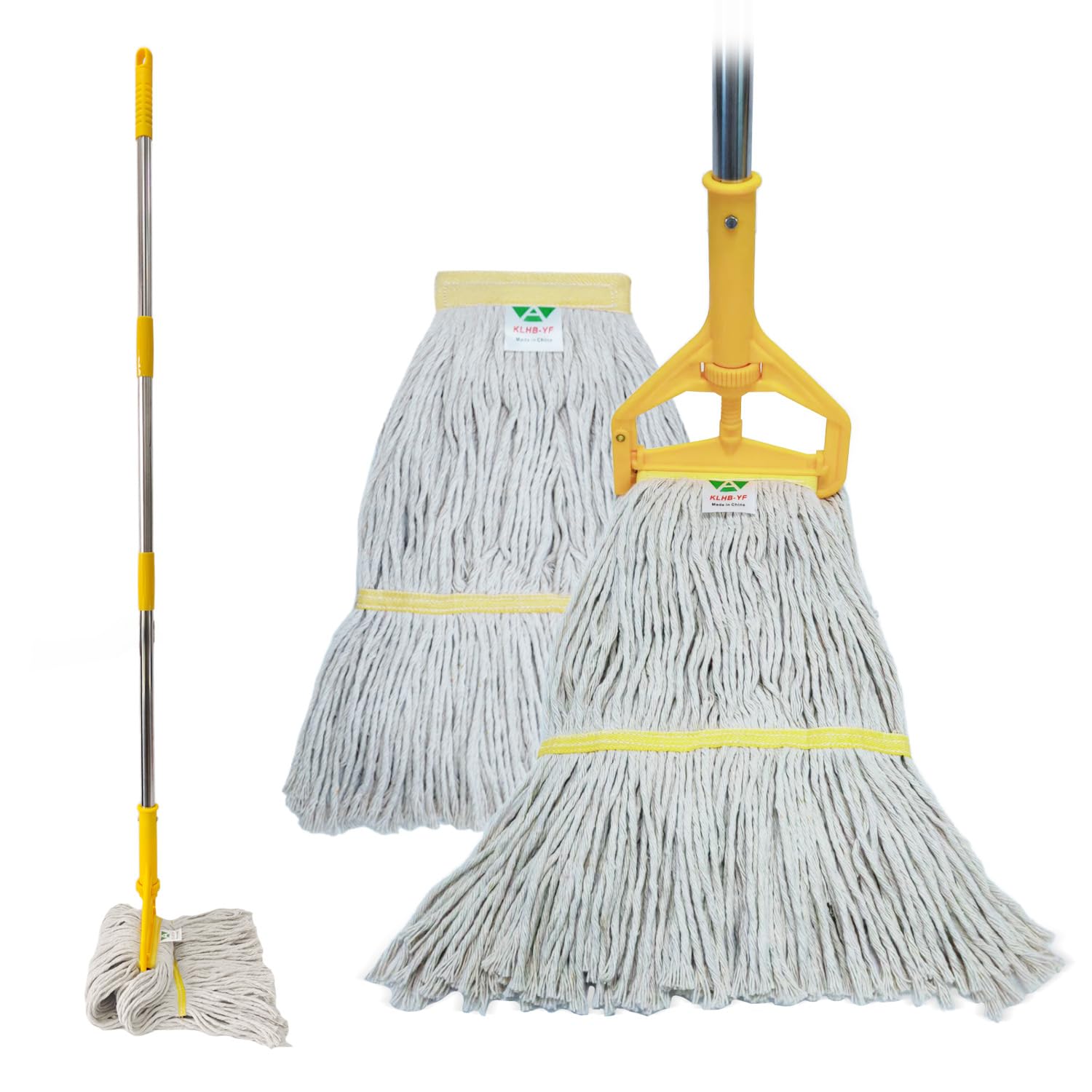 KLHB-YF Heavy Duty Industrial Cotton Mop | Commercial Grade with 2 Replacement Heads | 152 cm Stainless Steel Handle | High Absorbency for Industrial, Office, and Home Cleaning