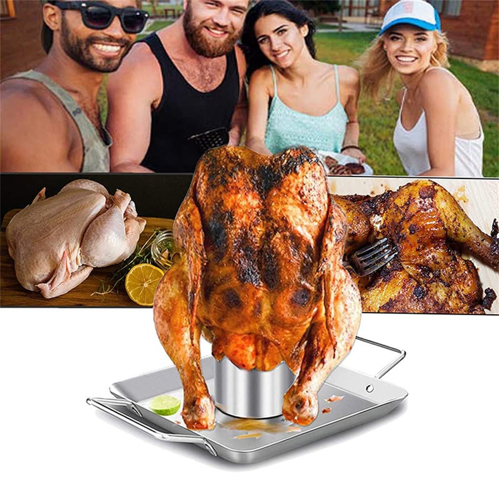 ADITAM KANBUN Portabottiglie per Birra e Vino per Barbecue in Acciaio Inossidabile con lattina di Birra Griglia per teglia per Barbecue Double The Comfort