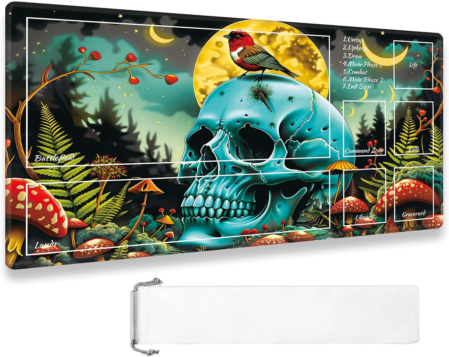 MTG Playmat TCG Ultrapro Playmats with Magic Zones, 28x16 inch Trading Card Game and Anime Enthusiasts, Non-Slip Protects Cards Larger Gaming Area, Multipurpose Artistic Mat(Mushroom Skull)