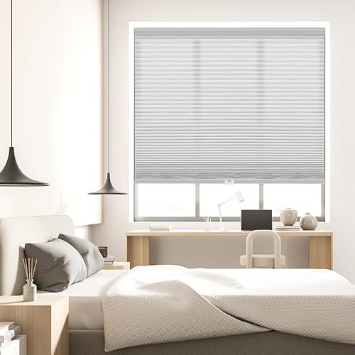 Miniatura 3 de DEZ FURNISHINGS Persiana celular inalámbrica con filtro de luz de 1.5 pulgadas, 24 pulgadas de ancho x 48 pulgadas de alto, nube gris