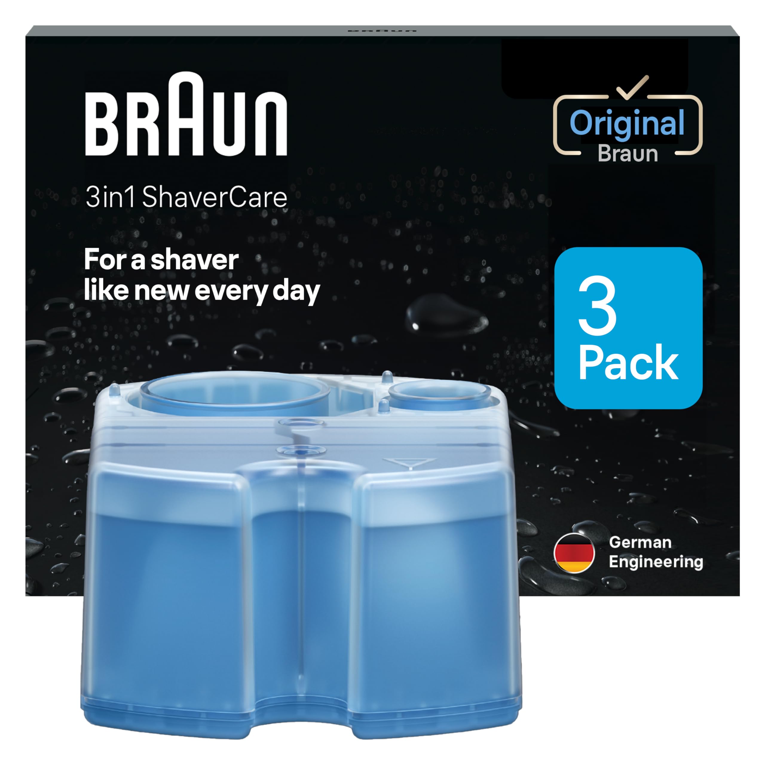 Braun Clean & Renew Refill Cartridges CCR, Replacement Shaver Cleaner Liquid Solution for Clean&Charge System, Pack of 3