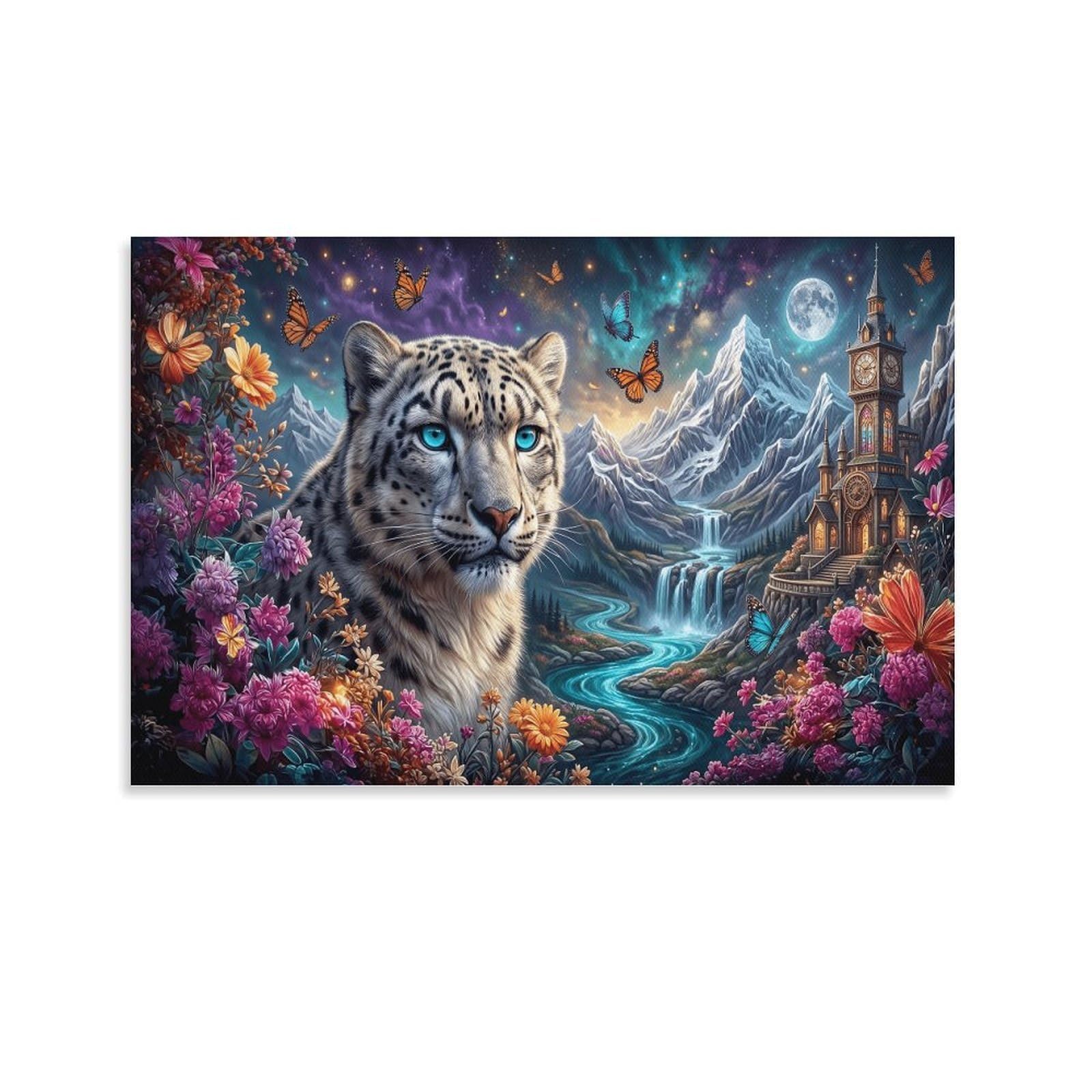 XPASHIQWC Blue‑Eyed Leopard Wall Decor Poster Snow Mountain Giclee Canvas Prints Modern Wall Art Picture Wall Hanging for Home Decorations 24x36inch(60x90cm)