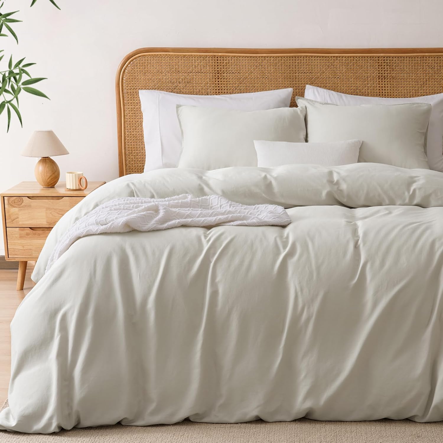 PHF Linen Duvet Cover Queen Size, 85% Rayon Derived from Bamboo & 15% Natural Linen, Airy Breathable Duvet Set for Hot Sleepers, 3PCS Luxurious Comforter Cover Bedding Collection, 90"x90", Linen Queen Linen02 (No Comforter)