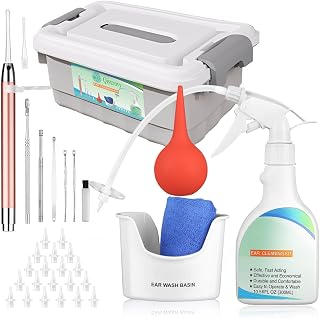Ear Wax Removal Tool, Ear Cleaning Kits Safe Ear Irrigation Kit Ear Flush Kit for Adults Kids, Ear Wax Washer Device with LED Earwax Spoon, Basin, Bulb, Curette Kit, Towel, Tips, Storage Box White