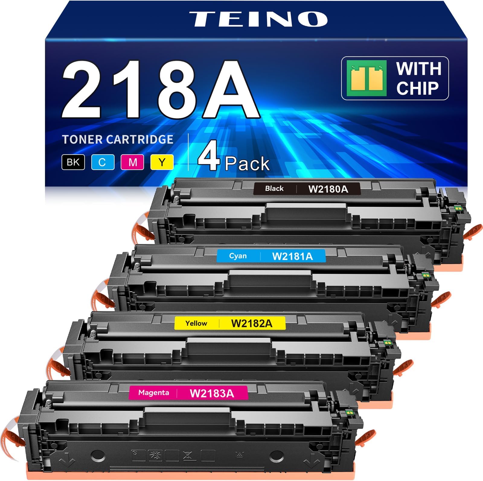 - TEINO 218A Toner Cartridges 4 Pack (with Chip) Compatible Replacement for HP 218A 218X for HP Color LaserJet Pro MFP 3301fdw 3301cdw 3301sdw Pro 3201dw Printer High Yield Ink W2180A W2180X (B/C/Y/M)