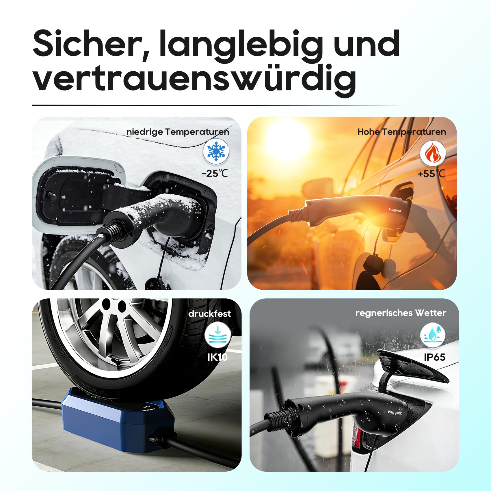 Typ 2 Ladekabel Schuko 3,68kW 6-16A Einstellbarer Strom mit LCD-Display, 5M Kabel, Tragbares EV Ladegerät für Allen Elektroautos IEC 62196-2 Typ 2 und CCS2-Stecker, IP65