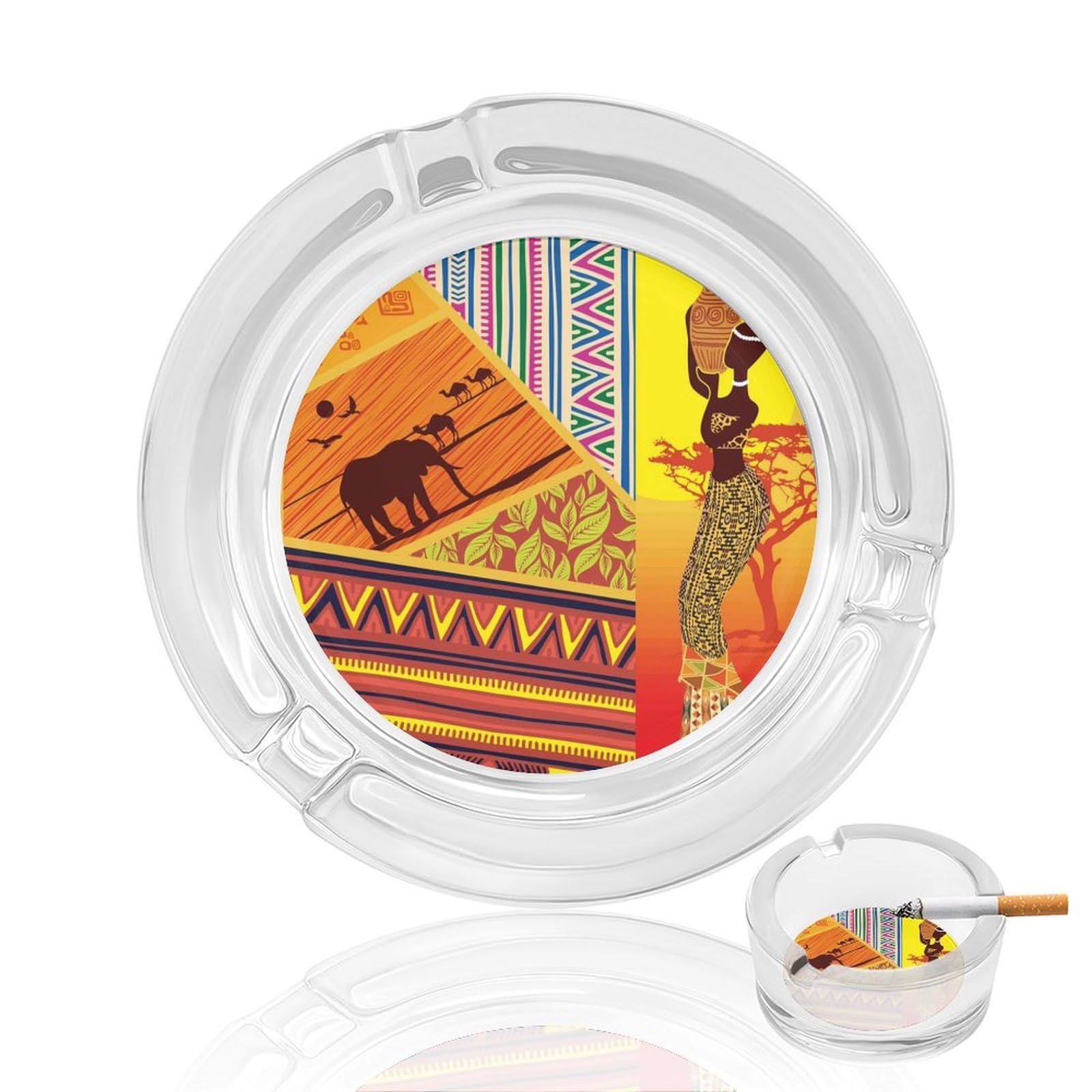 Nclqvjxzkhw Women's Style Africa Elephant Glass Ashtray Round Ash Tray Smoking Trays For Home Garden Outdoor
