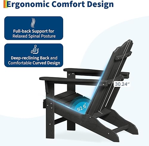 Miniatura 5 de PeakPursuit HDPE Adirondack Chair Set of 2 for Patio, Wood Texture Lawn Chair, Outdoor Patio Furniture for Garden Backyard Deck
