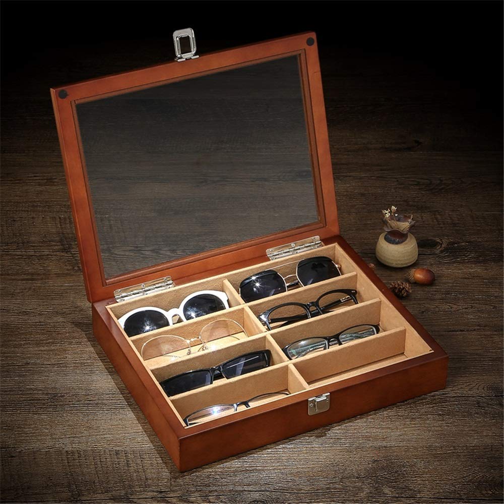 Boîtes organisateurs 8 emplacements Lunettes de Soleil présentoir Organisateur de Stockage de Lunettes et boîte de Collection Grand Support pour présentation avec Serrure idéal pour Les Lunettes